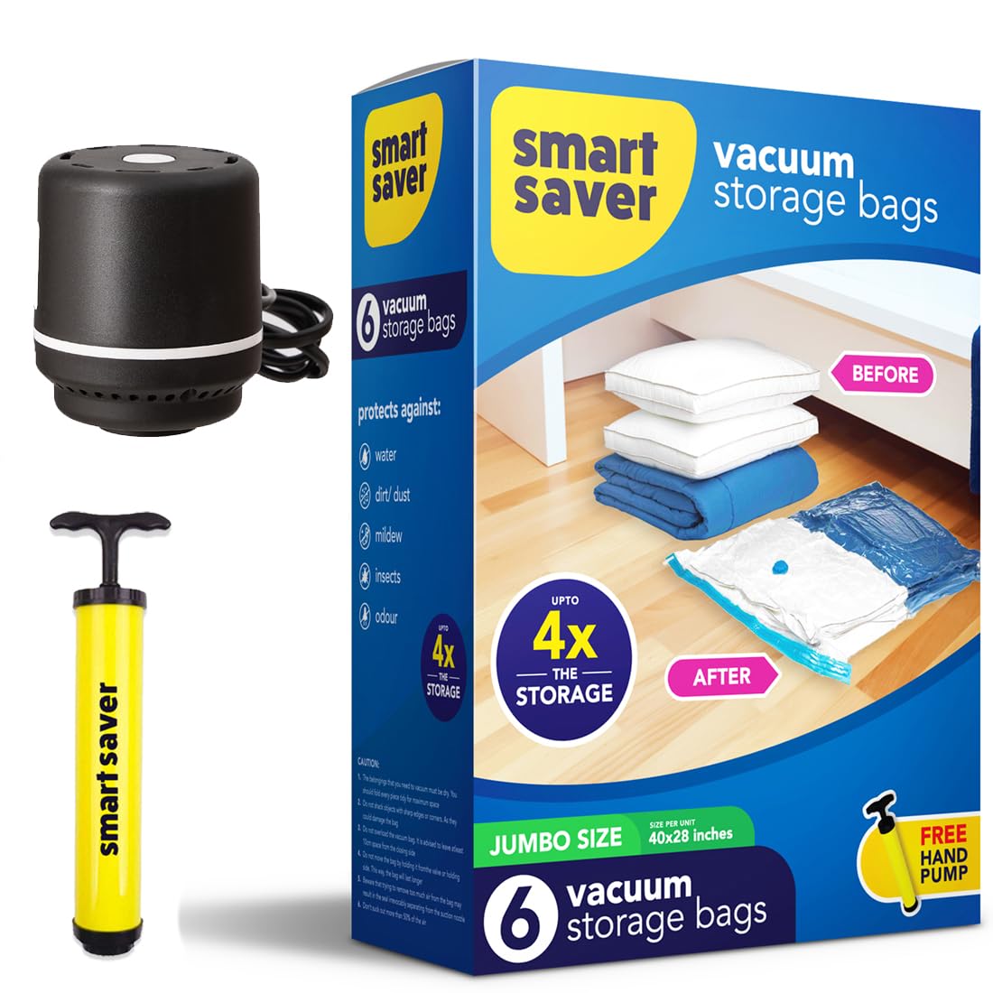 Smart Saver Vacuum 6 Jumbo(70X100) Cm Compression Bags With Electric And Manual Handpump | Vacuum Storage Bags | Vacuum Bags For
