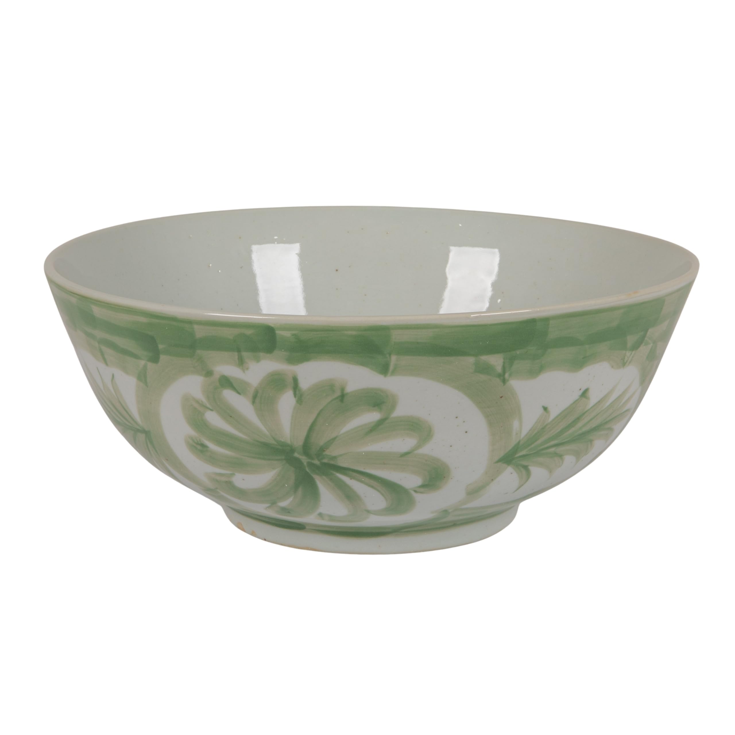 Creative Co-Op Hand-Painted Stoneware Bowl with Water Color Floral Design, Green
