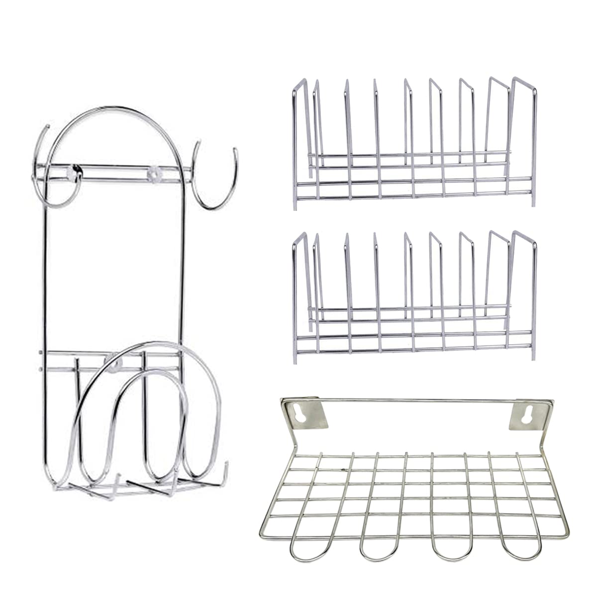 Jisun Stainless Steel (Pack Of 2) Plate Stand/Dish Rack & Chakla Belan Stand & Wall Mounted Lalde Stand For Kitchen