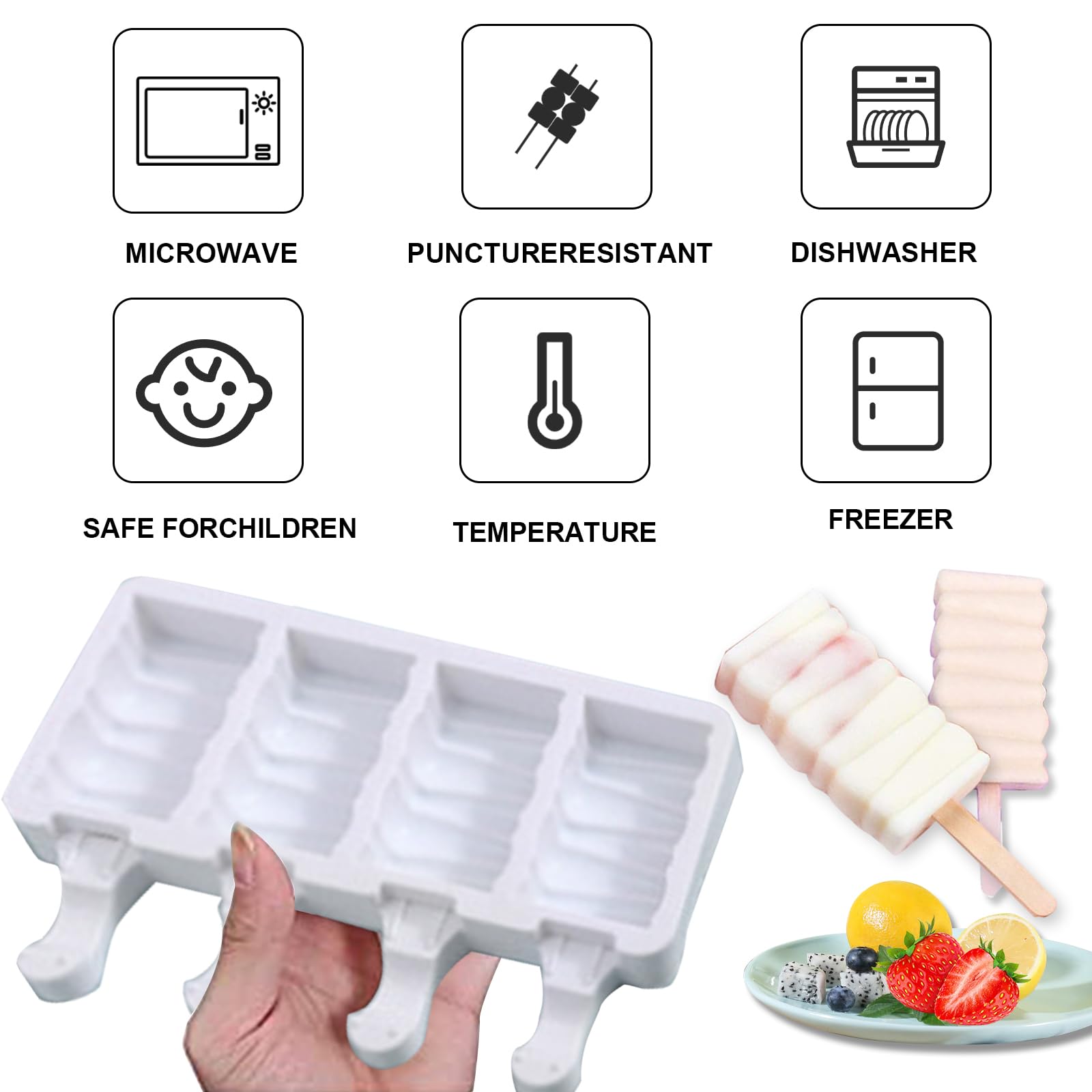 2 Pcs Popsicle Molds, Small 4 Cavities Cake Pop Silicone Molds Ice Cream Cakesicle Molds For Diy Popsicle With 100 Wooden Sticks