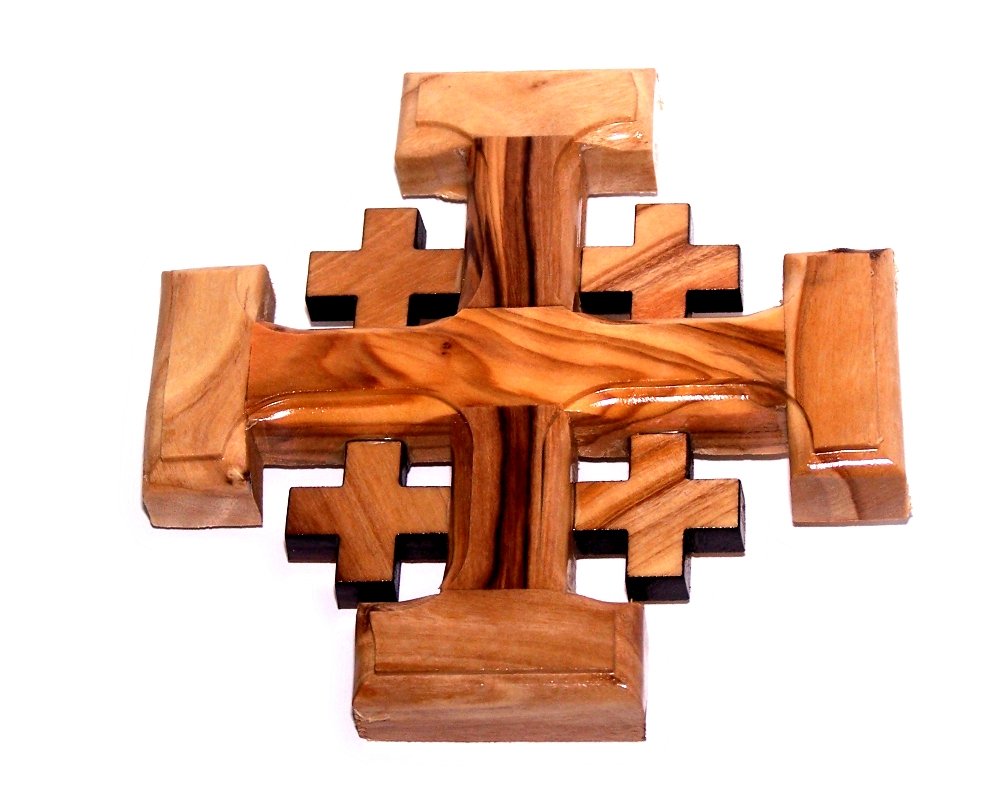 Holy Land Market Olive Wood Jerusalem Cross (10.5x10.5 Cm or 4.1x4.1)