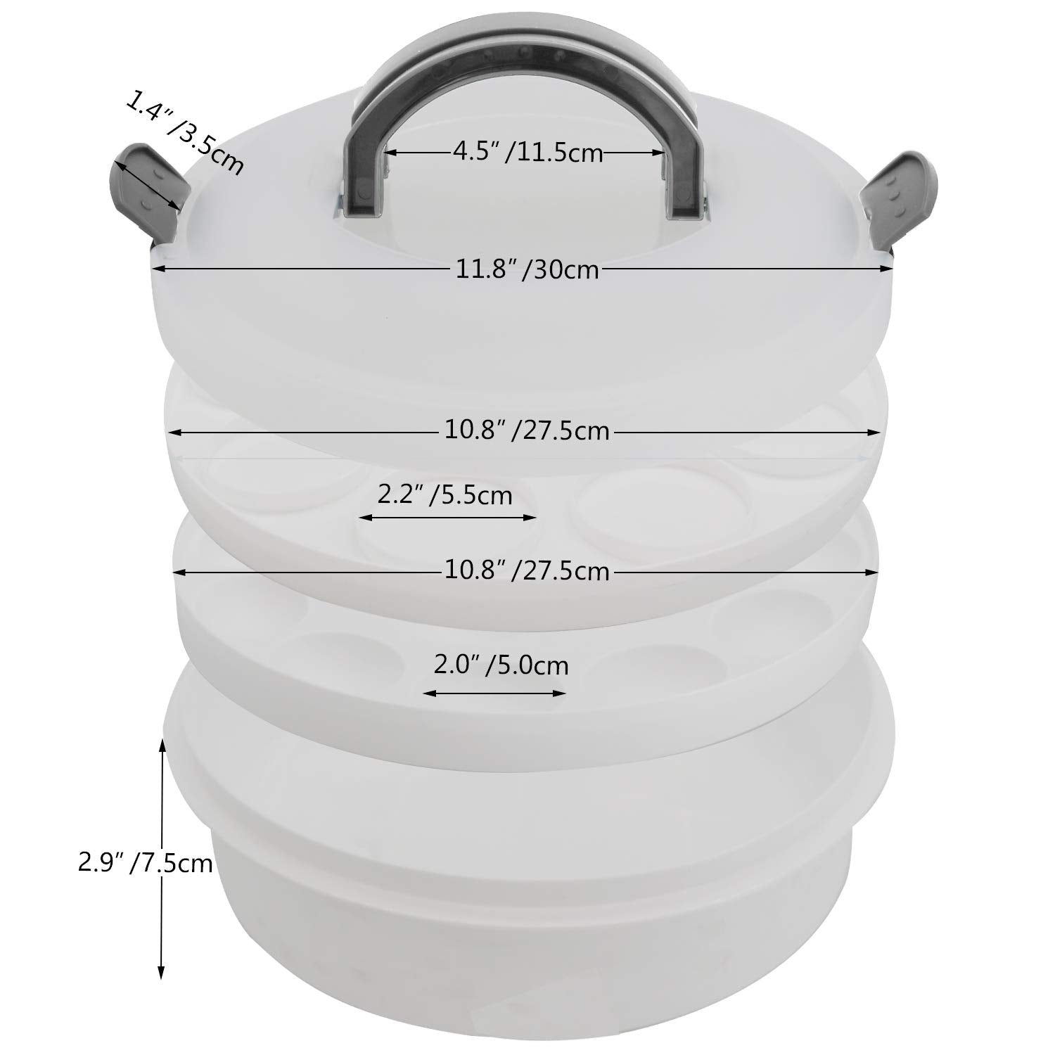 Portable Pie Cupcake Carrier With Lid And Tray 3-In-1 Round Cupcake Container Egg Holder Deviled Egg Tray Muffin Tart Cookie Foo