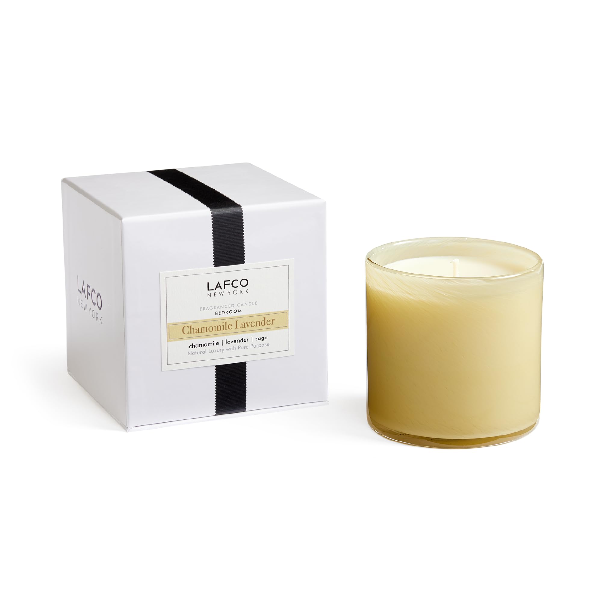 LAFCO New York Signature Candle, Chamomile Lavender - 15.5 oz - 90-Hour Burn Time - Reusable, Hand Blown Glass Vessel - Made in 