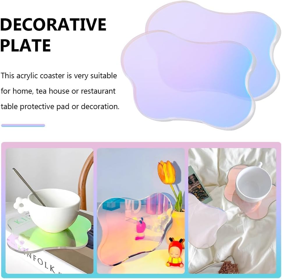 FINGERINSPIRE 2Pcs Cloud Shaped Acrylic Coaster 5.1x6.4inch Clear Iridescent Irregular Coaster Creative Decorative Plate Coaster for Kitchen Counter  Dresser  Office Desk