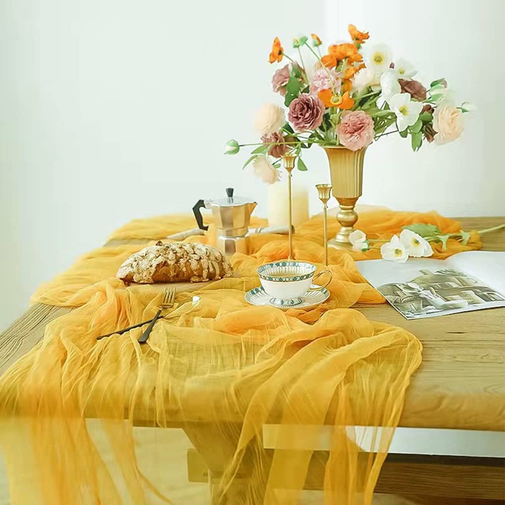 Joanlody Yellow Cheesecloth Table Runner 10Ft Rustic Gauze Cheese Cloth Table Runner Boho Easter Spring Summer Table Runner For