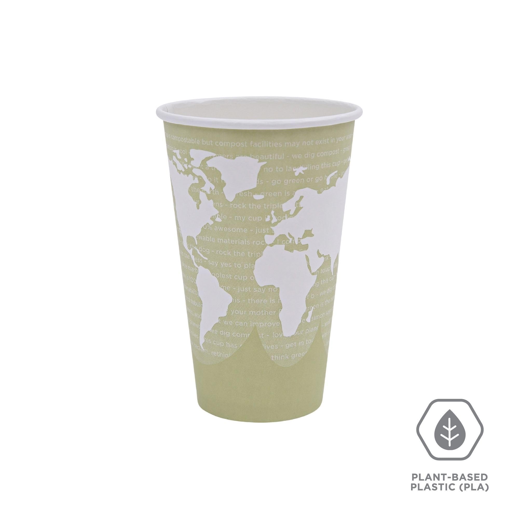 Eco-Products World Art Disposable Hot Coffee Cup, Eco-Friendly Compostable Pla Lined Take Out Paper Cup, 16 Fl Oz, Case Of 1000