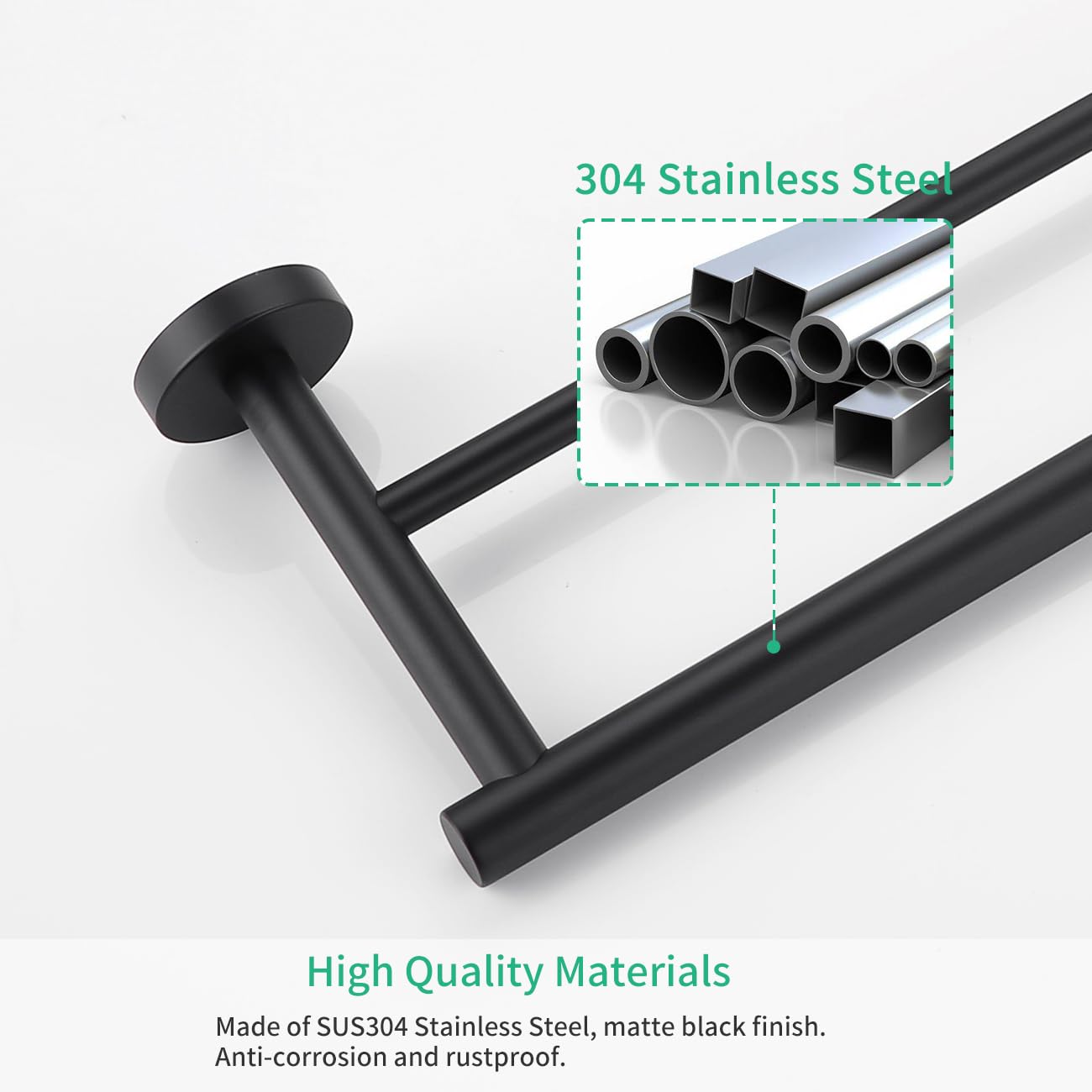 Miyili Matte Black Double Bath Towel Bar 24-Inch Sus 304 Stainless Steel Hand Towel Rack For Bathroom, A01B60B