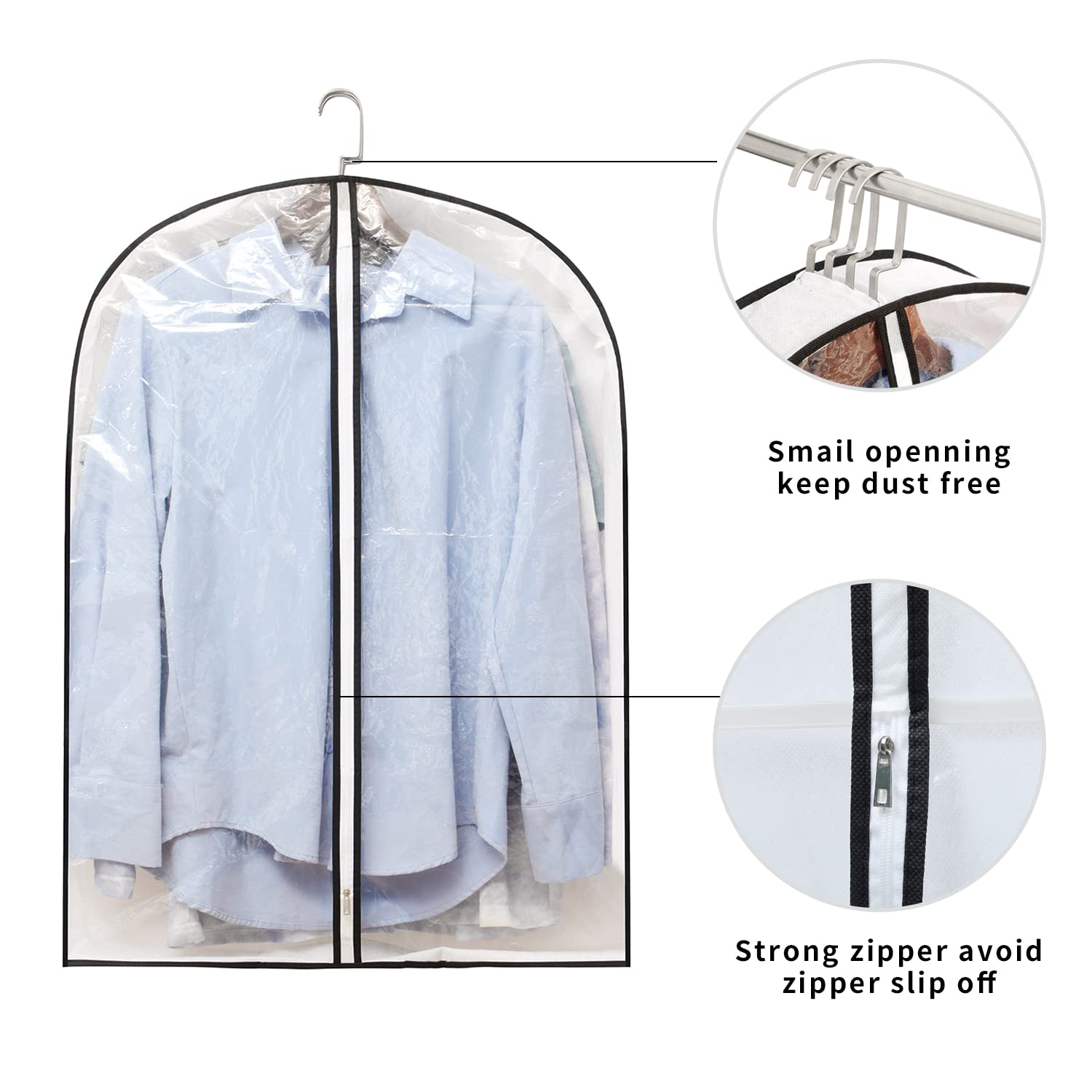 Mskitchen Hanging Clothes Bag with 4'' Gusseted Garment Bag (Set of 6) for Storage Suit Bag for Closet Clear Garment Bags Jacket Covers Garment Bags for Suits  Sweaters  Shirts - 24'' x 32''x 4''/ 6 Pack