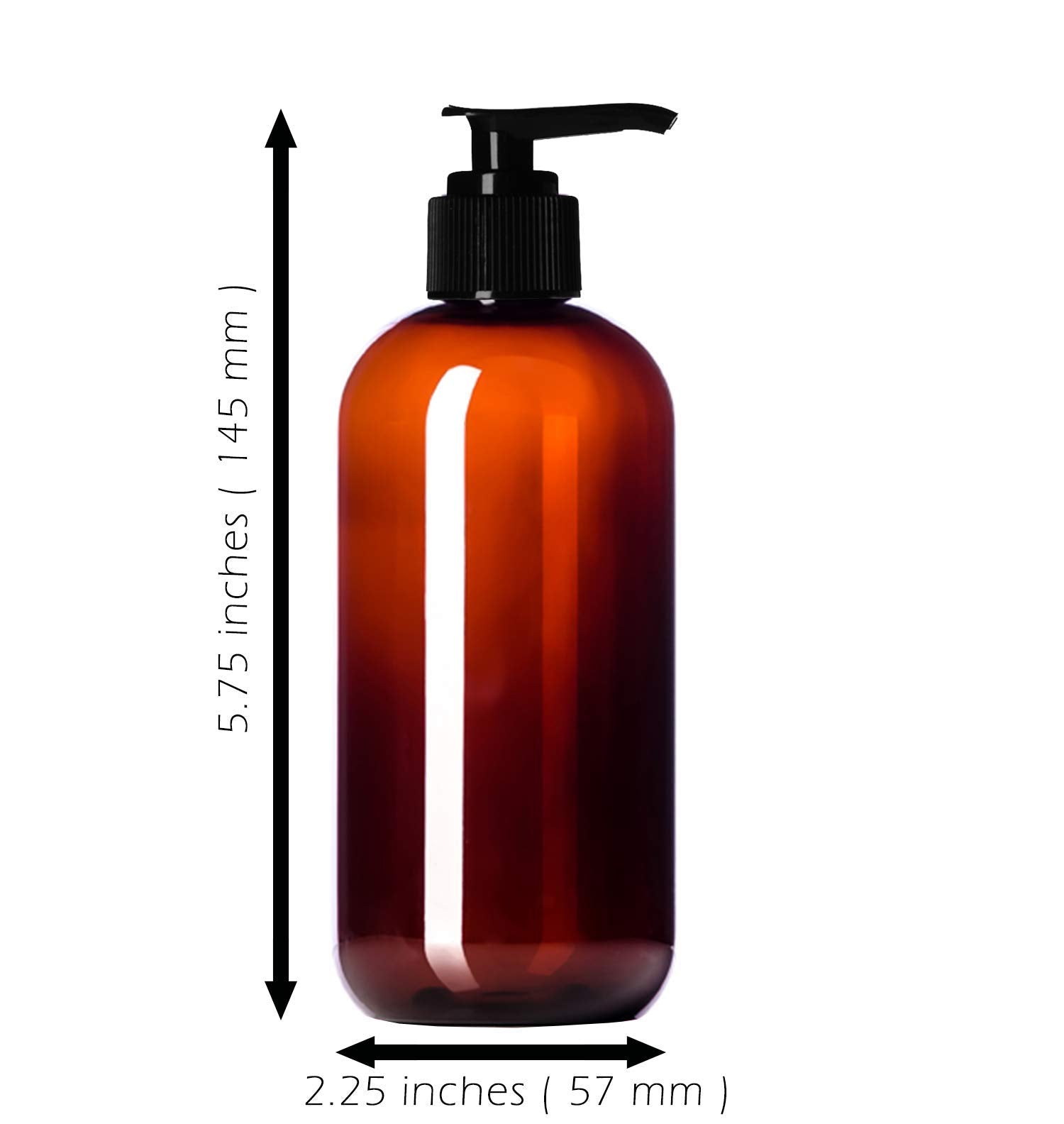 Aromine 8oz Plastic Amber Bottles (6 Pack) BPA-Free Squeeze Containers with Pump Cap  Labels Included