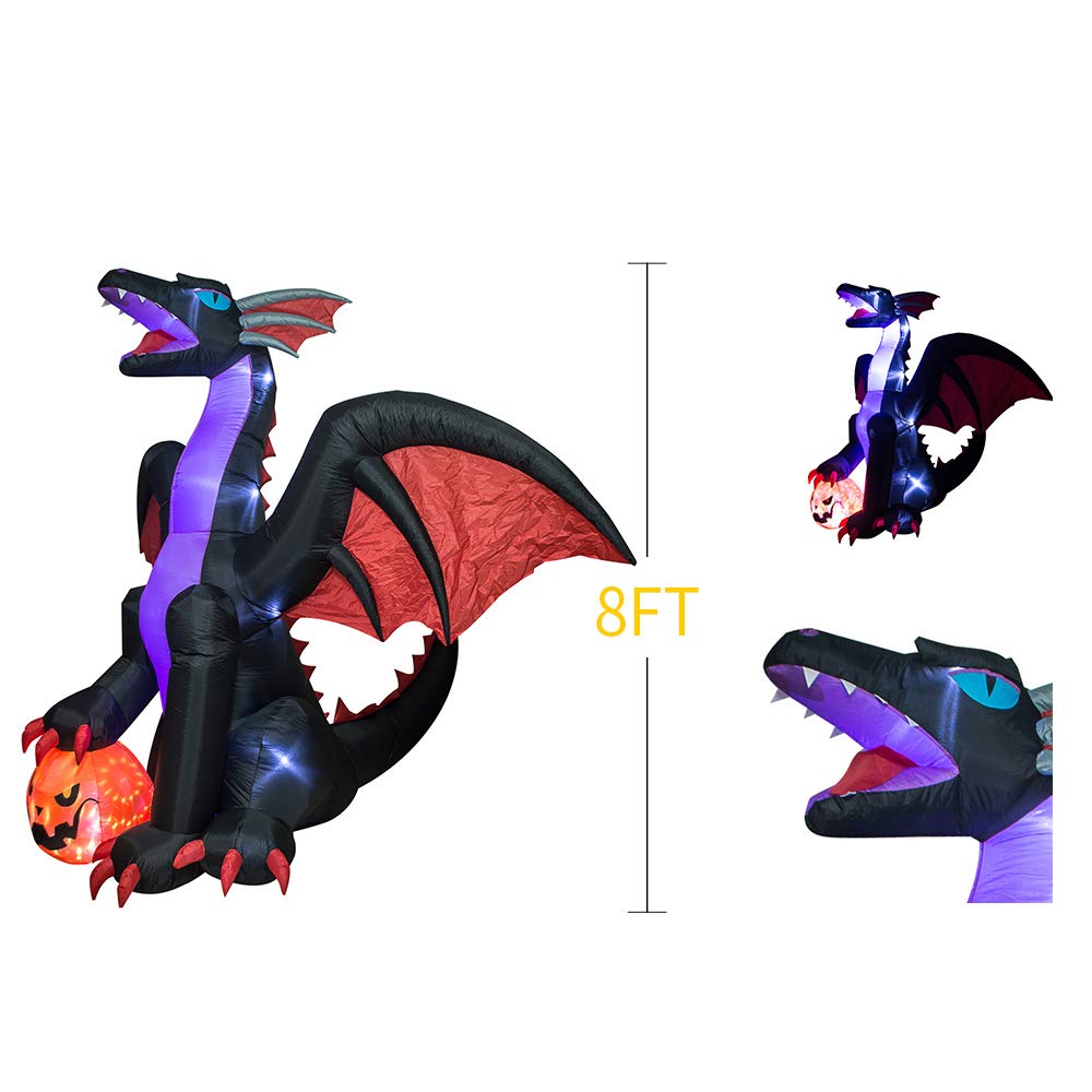 TRMESIA 8Ft Halloween Inflatable Huge Dragon Decoration Outdoor,Halloween Blow up Dragon for Indoor Backyard Garden Lawn Decorat