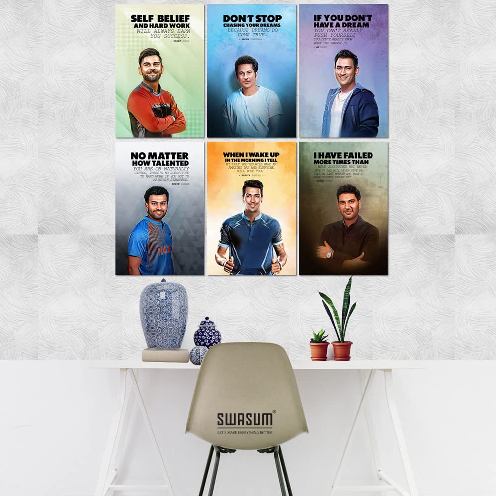 Cricket Motivational And Inspirational Quotes Posters (Virat, Ms Dhoni, Sachin, Rohit Sharma, Hardik, Youraj, For Office, Home A