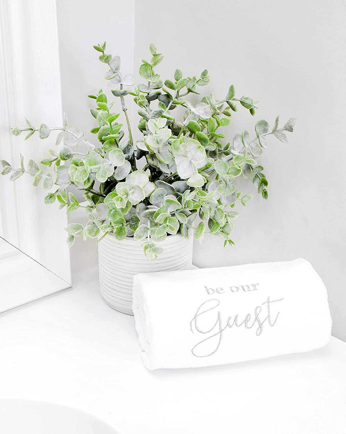 Auldhome Design Guest Towels (Set Of 2, White); Be Our Guest Monogrammed Hand Towels, White With Gray Script