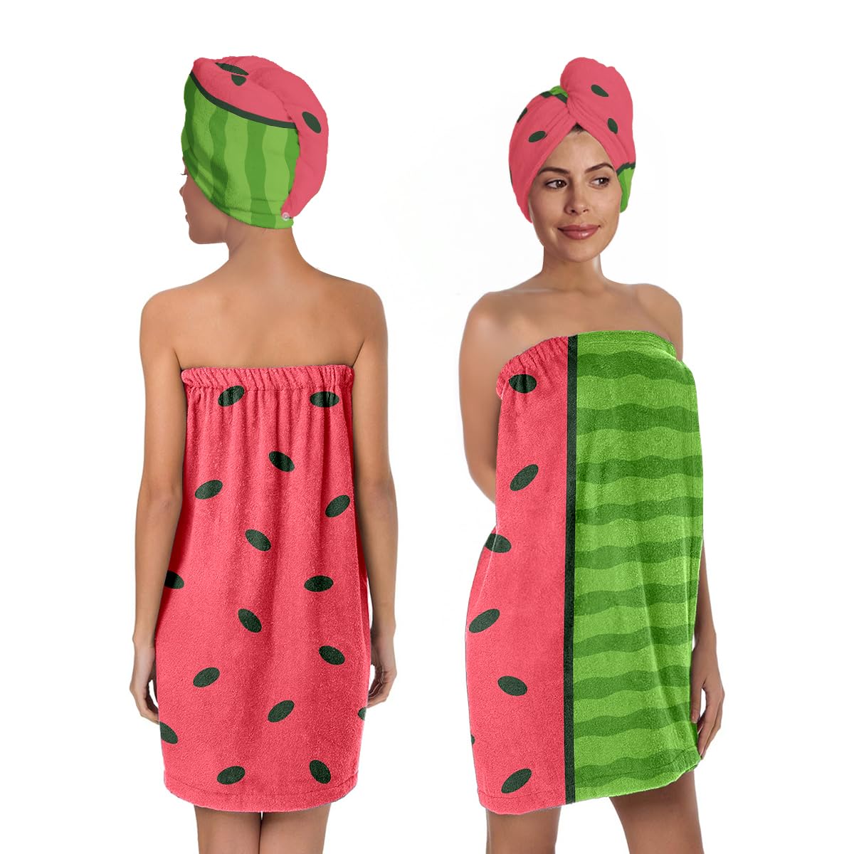 Qiulibmh Watermelon Towel Wrap For Women With Hair Turban - Fruit Print Quick Dry Bath Skirt Set - Microfiber Adjustable Spa Sho
