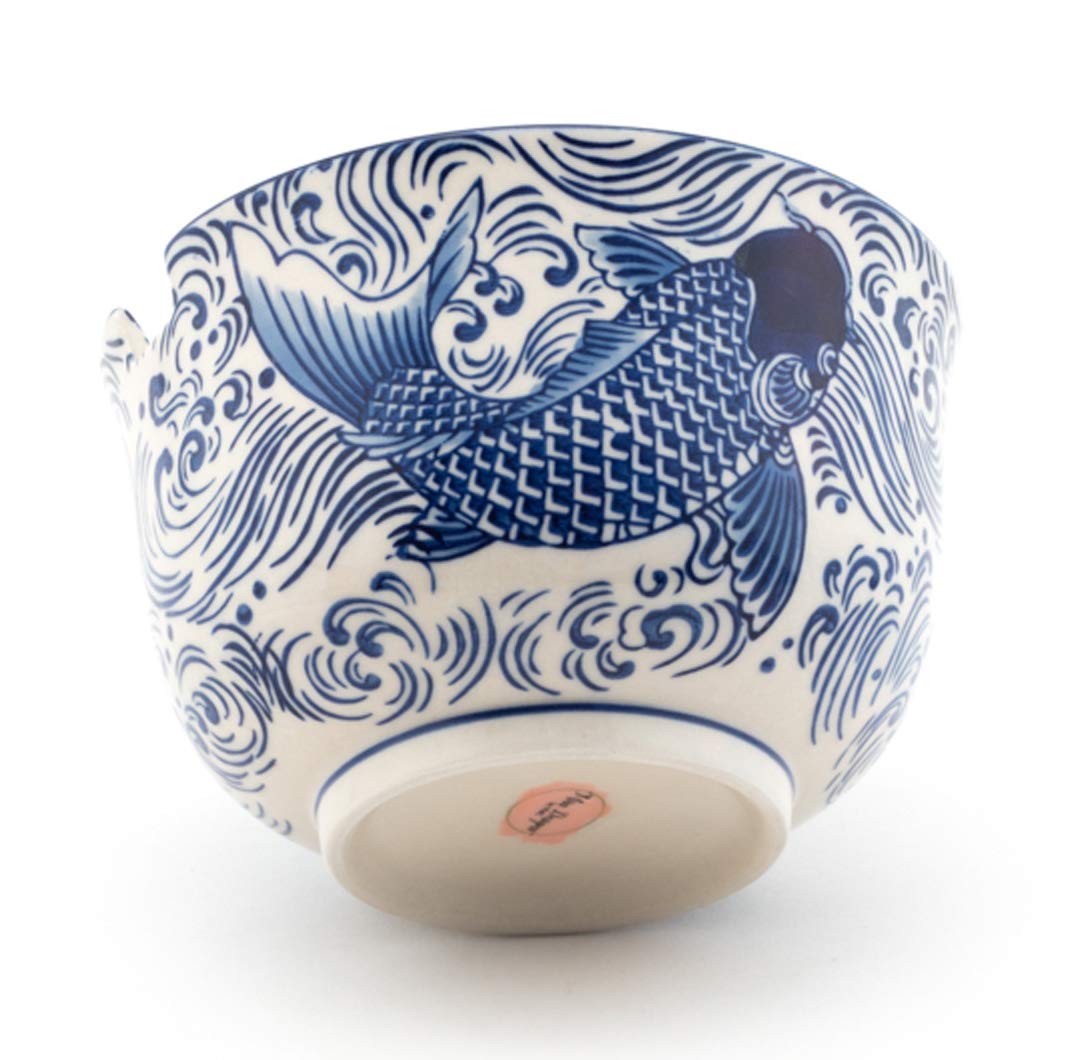 Happy Sales Large Ceramic Ramen Bowl Set with Chopsticks, 6.25"D, Blue Coi, Model HSRB-LGCOIB