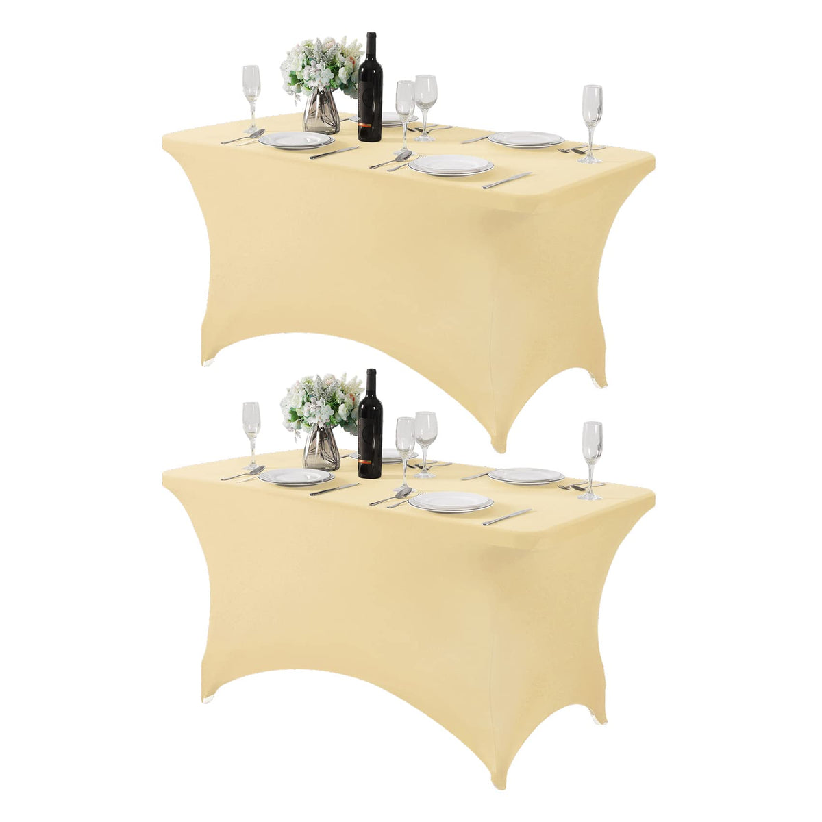Hezuzo 2Pack Spandex Table Cover For 4Ft Table Universal Fitted Stretch Tablecloth For Party, Banquet, Wedding And Events-Champa