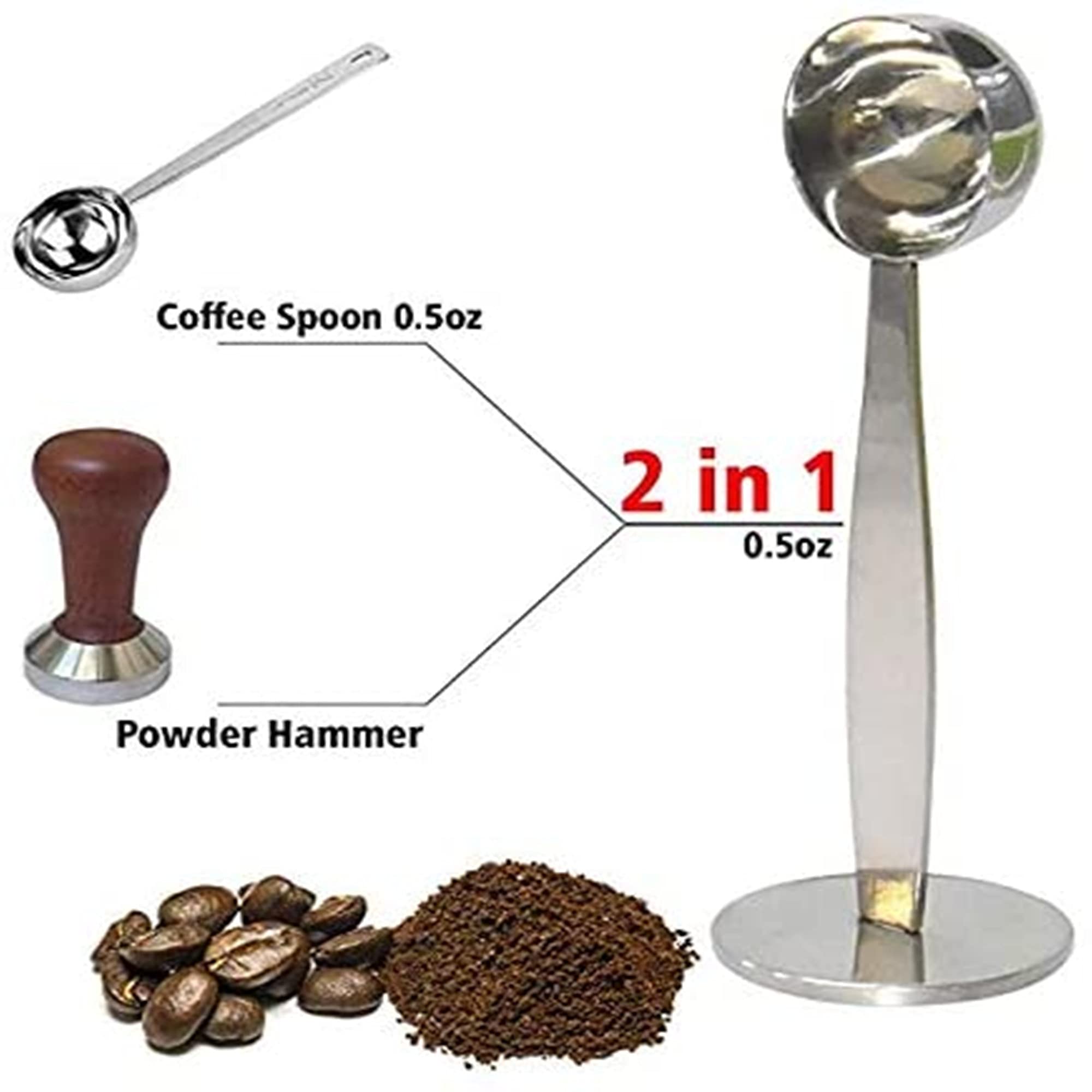 Espresso Coffee Scoop Tablespoon Measure Spoon Stainless Steel Dual-Purpose Multi Function 2-In-1 Tamper Measuring Tea Scoops