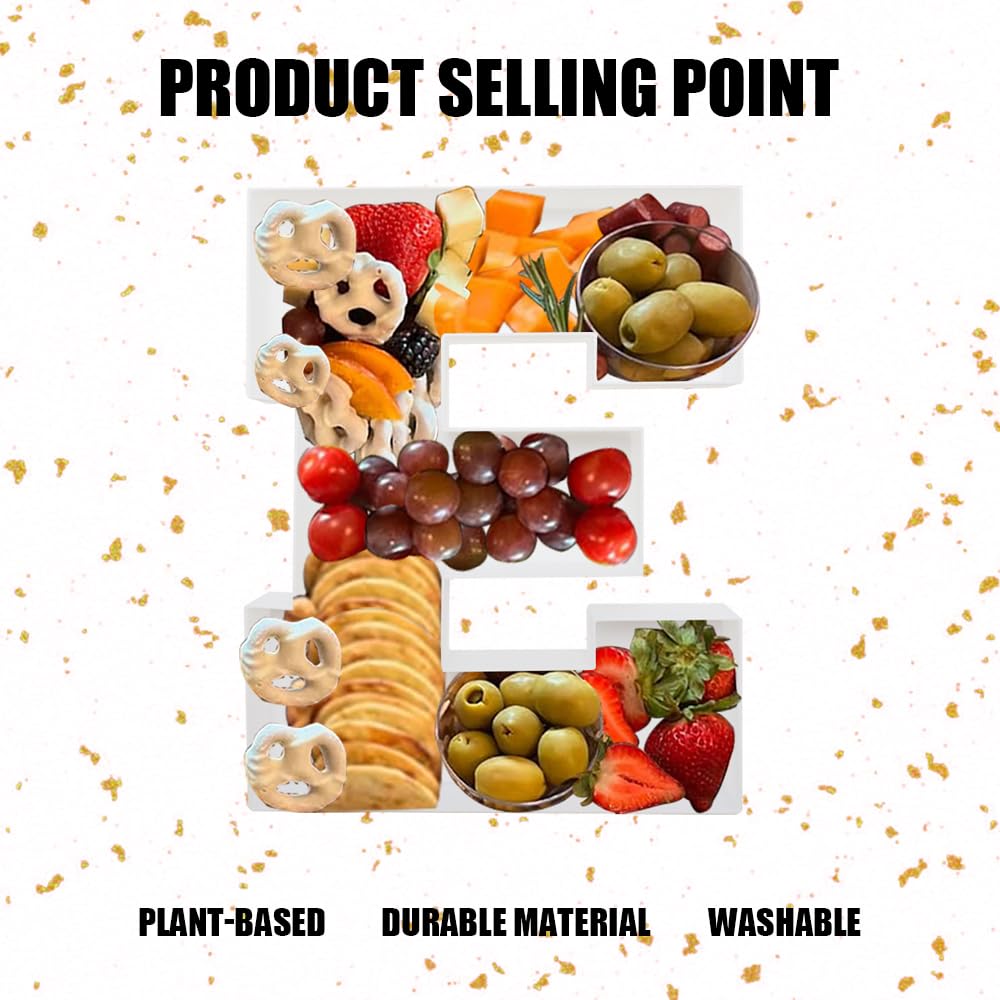 Plastic Fillable Letter Charcuterie Box, 10in Reusable Alphabet Shaped Tray for Birthday Anniversaries, Party Decorative Serving