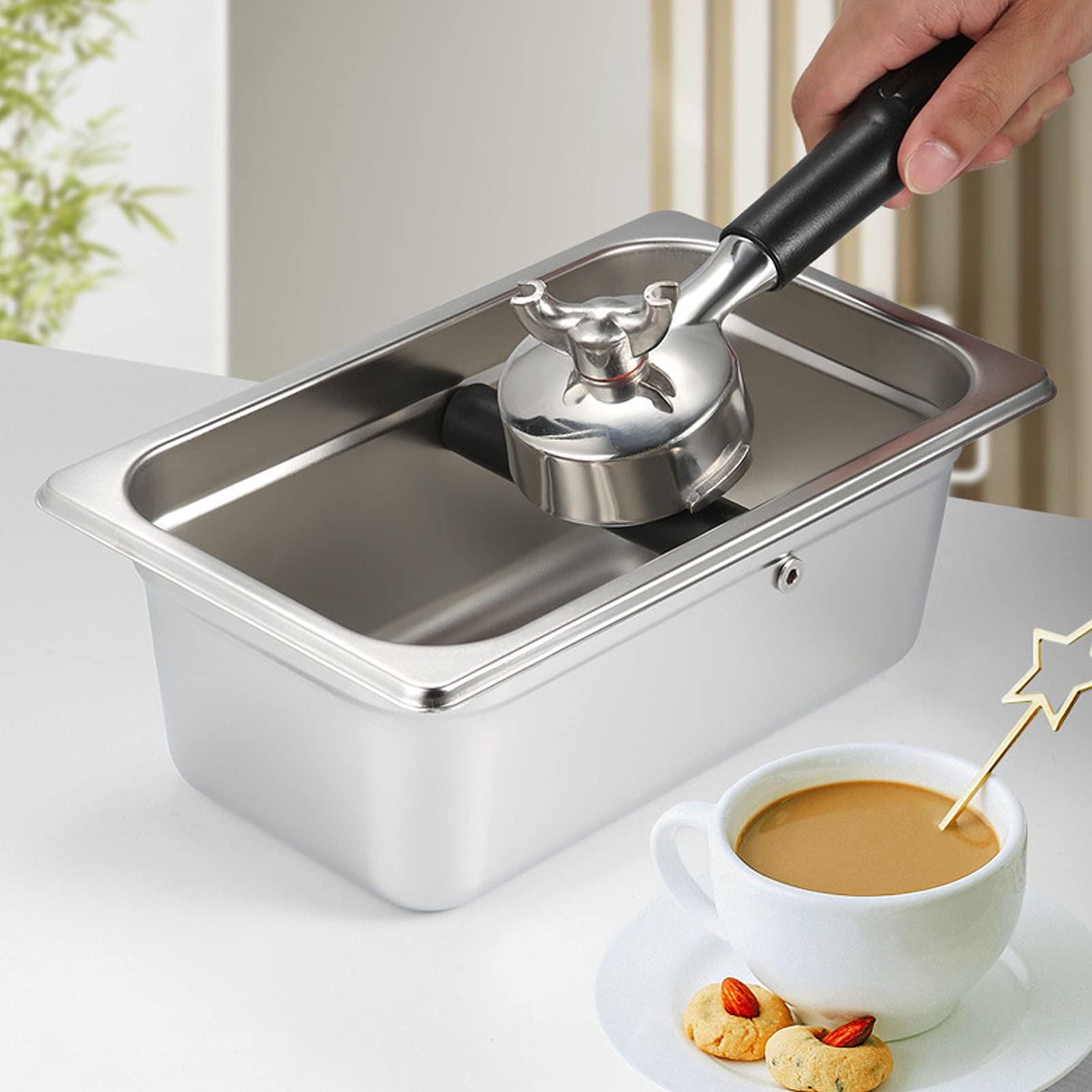 Coffee Knock Box, Large Coffee Knock Box Stainless Steel Coffee Grounds Container Residue Bucket Waste Bin(01)