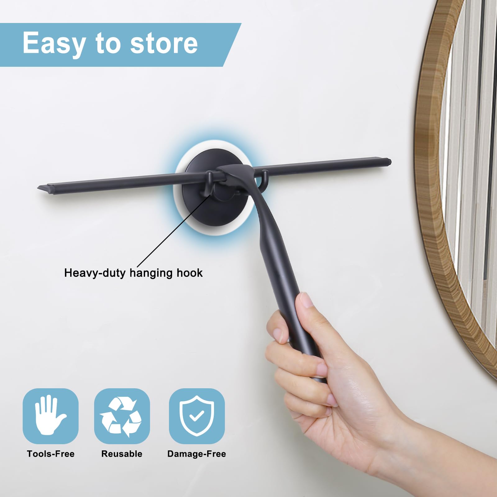 Luxear Shower Squeegee, 12-Inch Squeegee For Shower Glass Door, All-Purpose Stainless Steel Squeegee For Bathroom, Shower Doors,