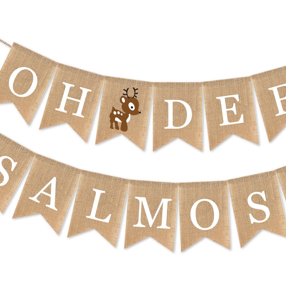 Swyoun Burlap Oh Deer He'S Almost Here Banner Mantel Fireplace Supplies Boy Woodland Baby Shower Garland Decorations