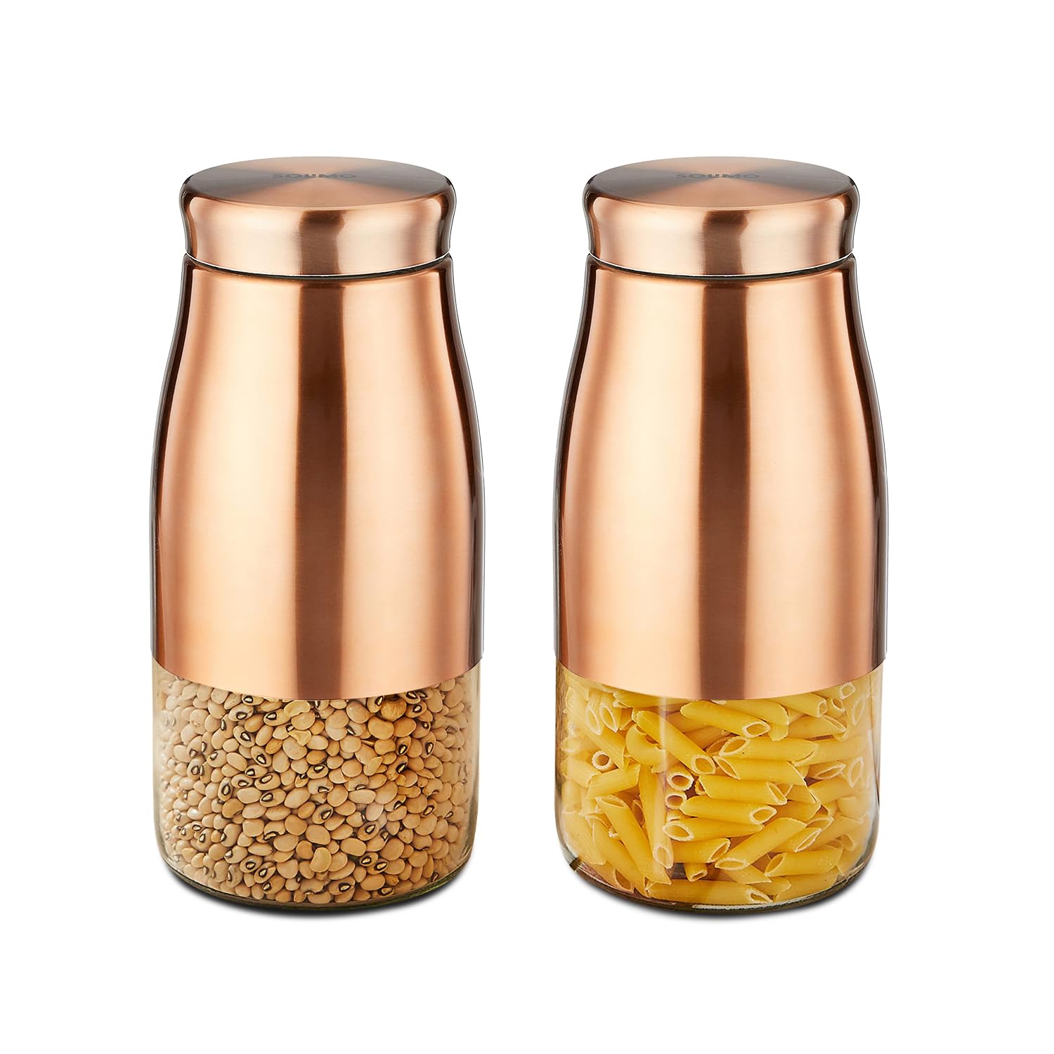 Amazon Brand  Solimo Rose Gold Tapered Glass Jar | Multipurpose Kitchen Organizer With SeeThrough Window | 1800 Ml Set Of 2