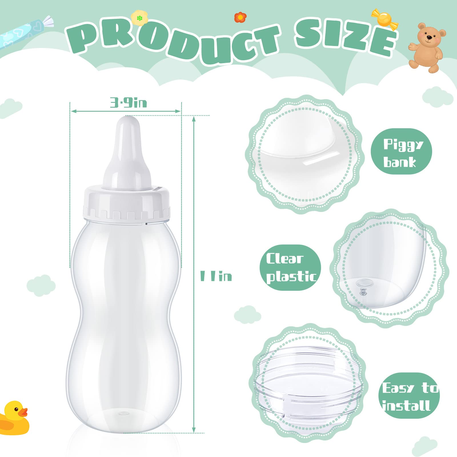 2 Pcs Baby Bottle Candy 11 X 4 Inch Baby Bottle Bank Jumbo Baby Shower Bottles Plastic Baby Bottle Piggy Bank For Baby Shower Pa