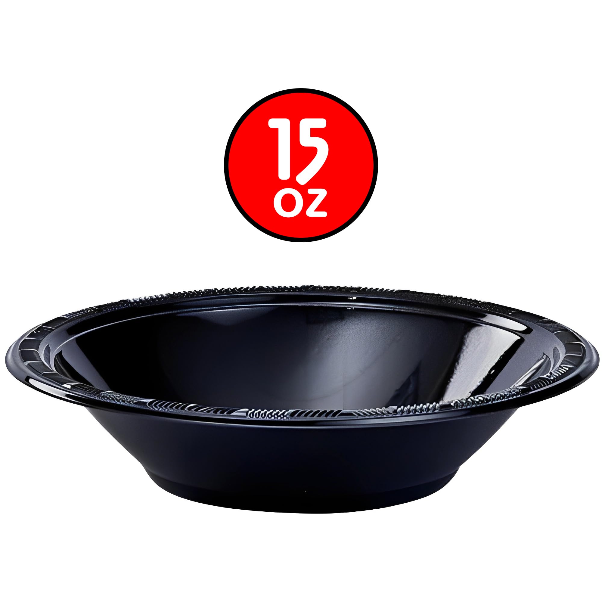 Hanna K. Signature Collection Black Plastic Bowl - 15 Oz (1 Count) -Bold, Chic & Stylish Design - Leak-Proof & Durable - Perfect