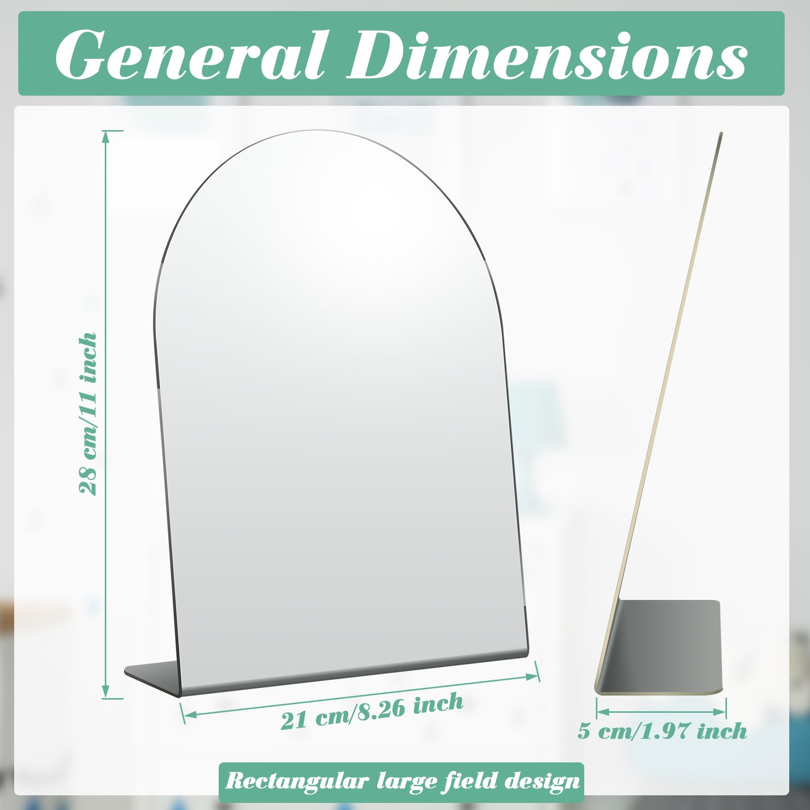 Colingmill 2 Pcs Counter Top Desk Mirror 7 x 9 Inch Freestanding Makeup Mirror for Desk Acrylic Mirror Arch Single Sided Vanity