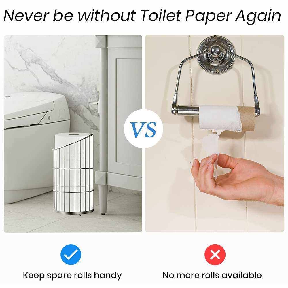 Toilet Paper Holder Stand with Storage Bathroom Toilet Tissue Roll Reserve Organizer Free Standing Dispenser Holds 3 Mega Rolls - Polished Chrome