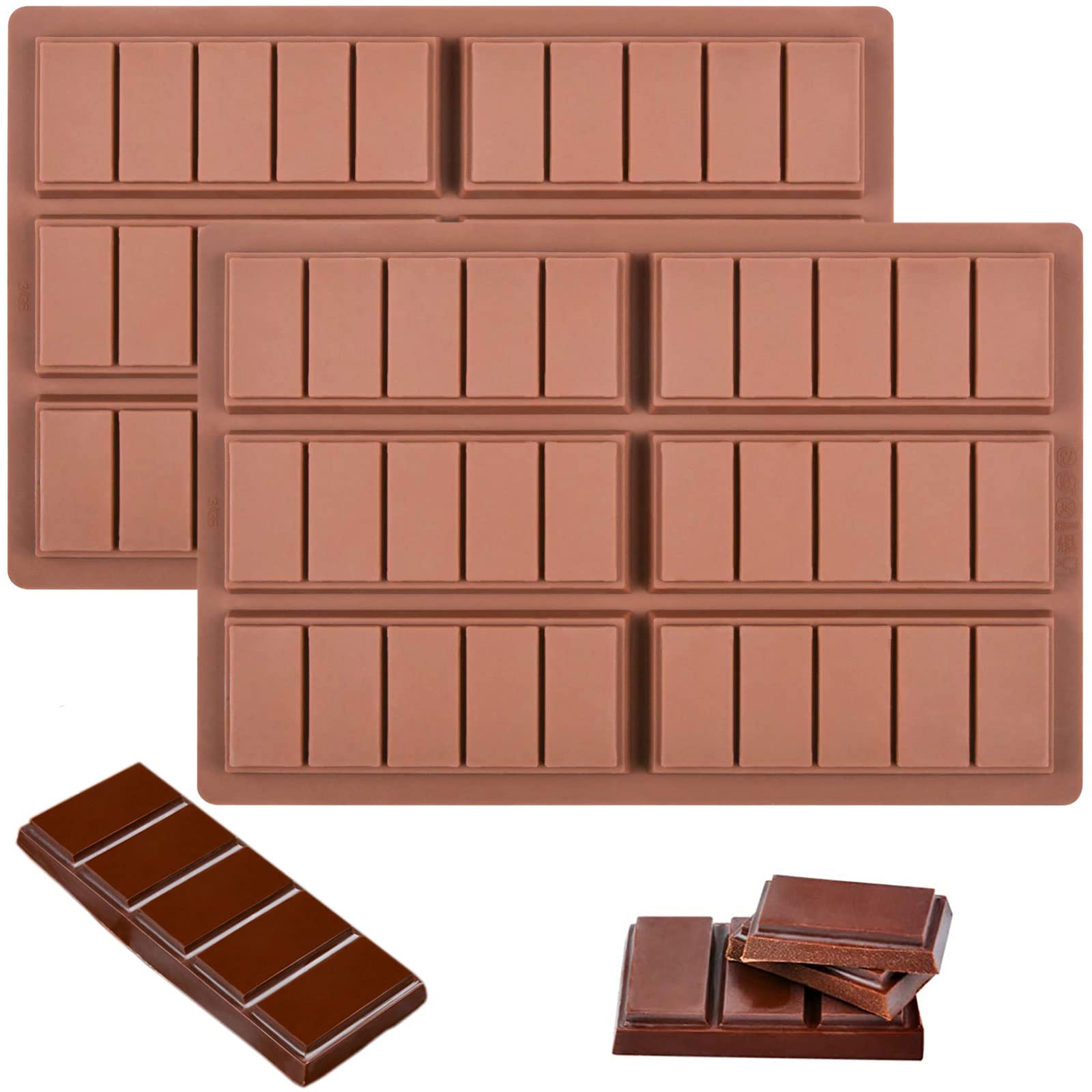 C-Co Food Grade Break-Apart Chocolate Molds, Silicone Chocolate Bar Sweet Molds Hot Chocolate Energy Bar Moulds Rectangle Baking