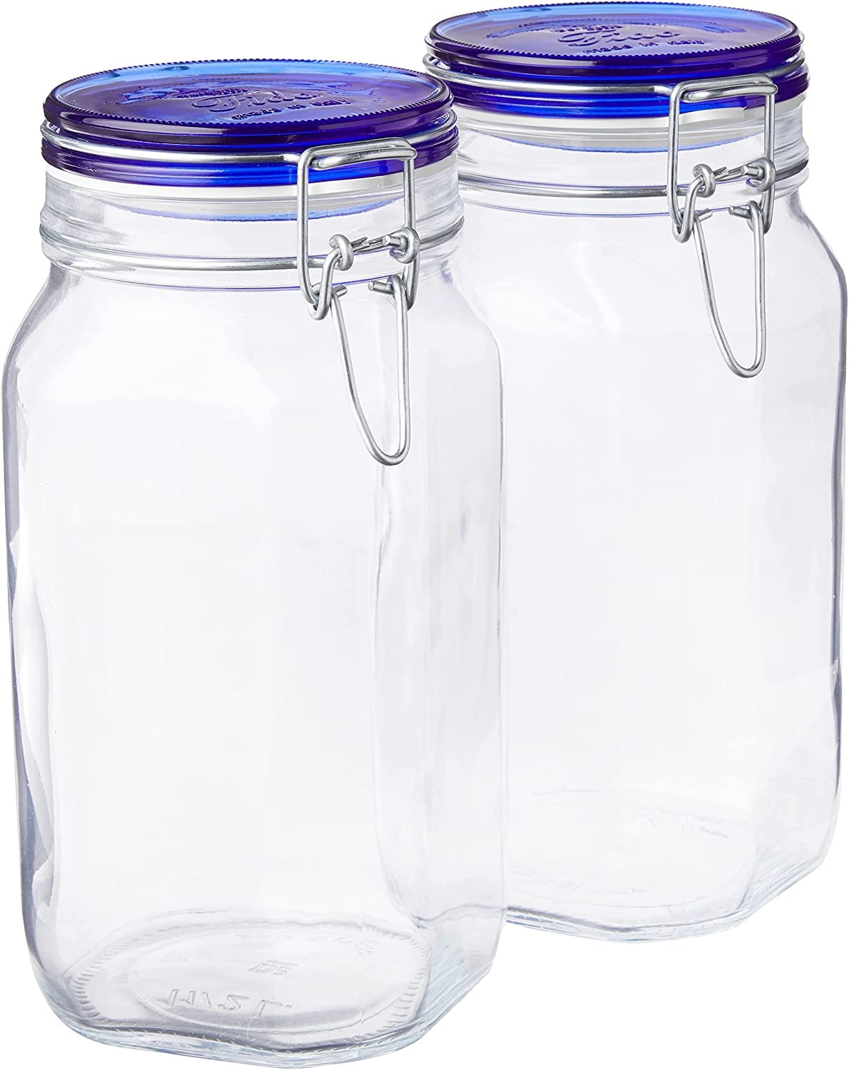 Bormioli Rocco Fido Collection, 2 Pack, 50.75 Oz. Food Storage Glass Jars, Airtight Rubber Seal & Glass Lid, With Stainless Wire