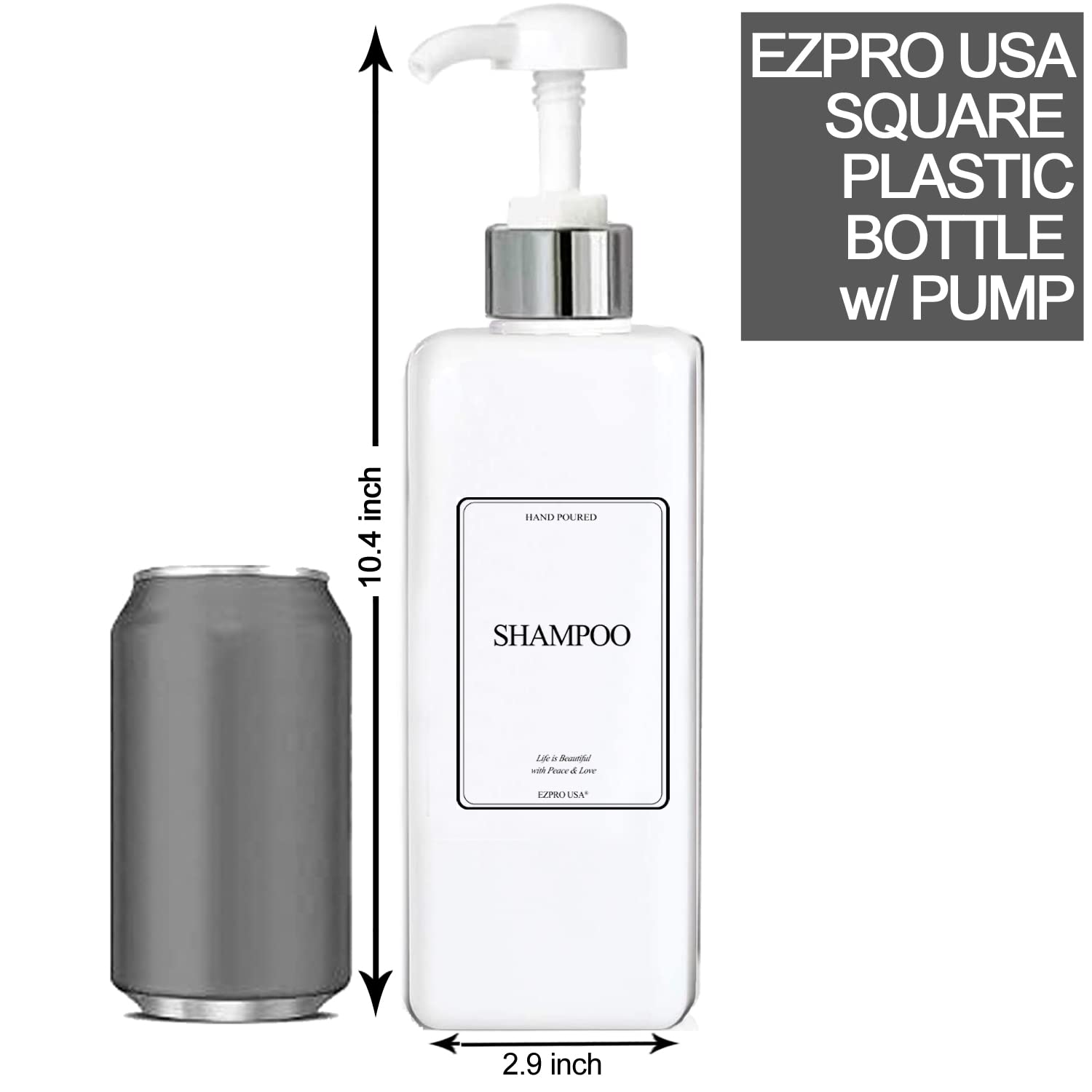 Empty Plastic Pump Bottles Square Shampoo Bottle Conditioner Soap Lotion Refillable, Bpa Free For Body Wash, Moisturizer, Face C