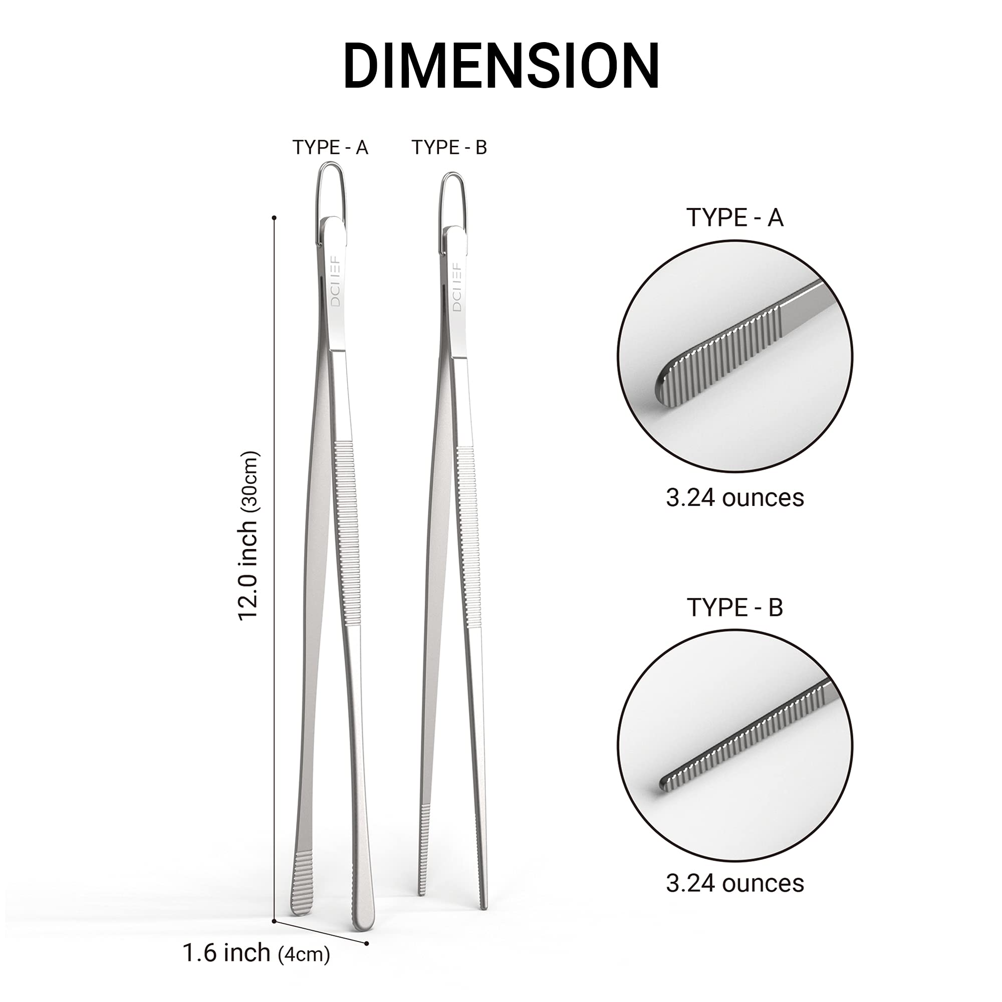 Dailychef 2 Stainless Steel 12 Inch Extra Long Fine Tweezer Tongs Set With Precision Serrated Tips For Professional Cooking & Ki