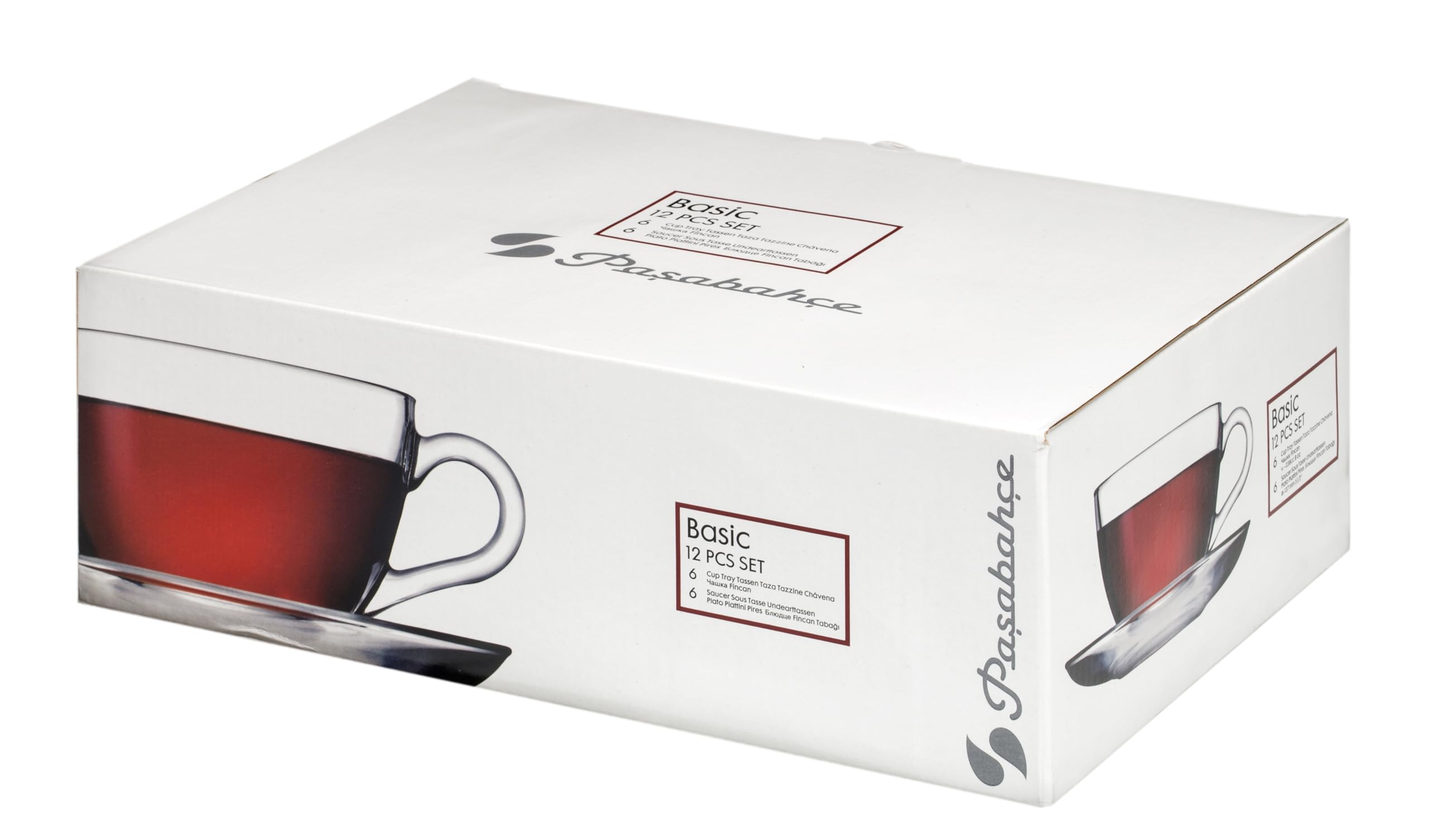 Pasabahce Premium Modern Turkish Tea Glasses & Saucers Set,12 Piece Coffee Mugs Set, Drinking Glasses For Latte, Cappuccino, Moc