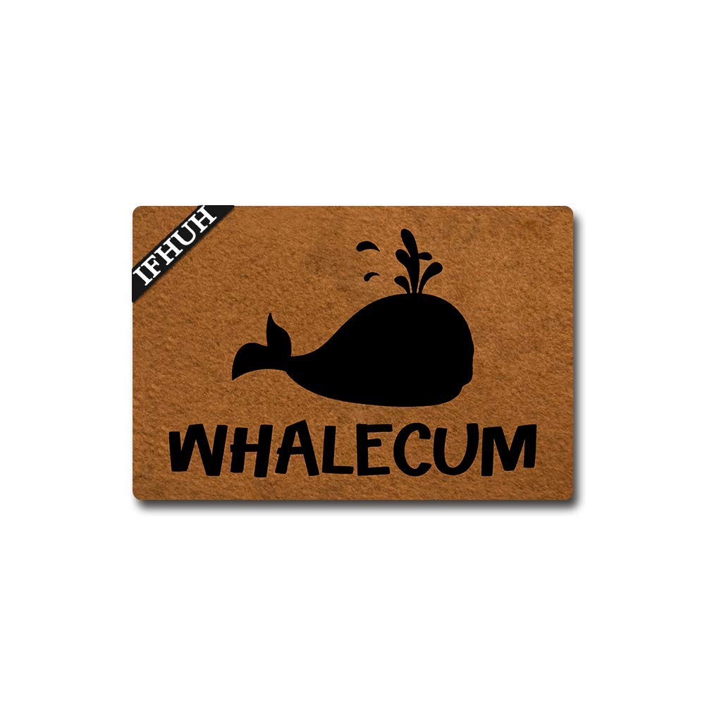 Ifhuh Whalecum Whale Funny Welcome Mat Front Door Mat Rubber Non Slip Backing Funny Doormat Indoor Outdoor Rug 23.6 In(W) X 15.7