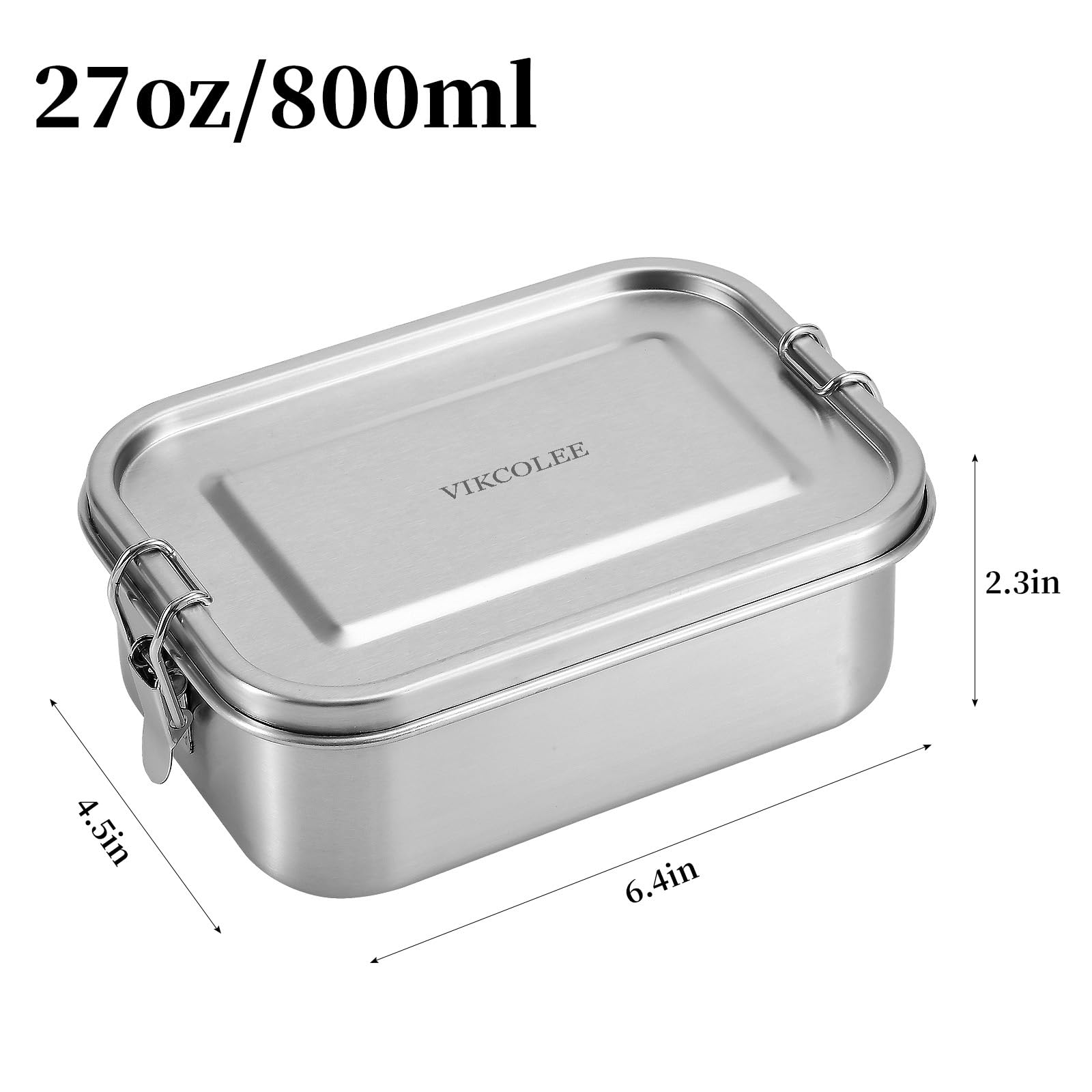 Vikcolee Stainless Steel Bento Box, Metal Lunch Food Container, 800Ml Bento Lunch Box For Kids Or Adults With Lockable Clips To
