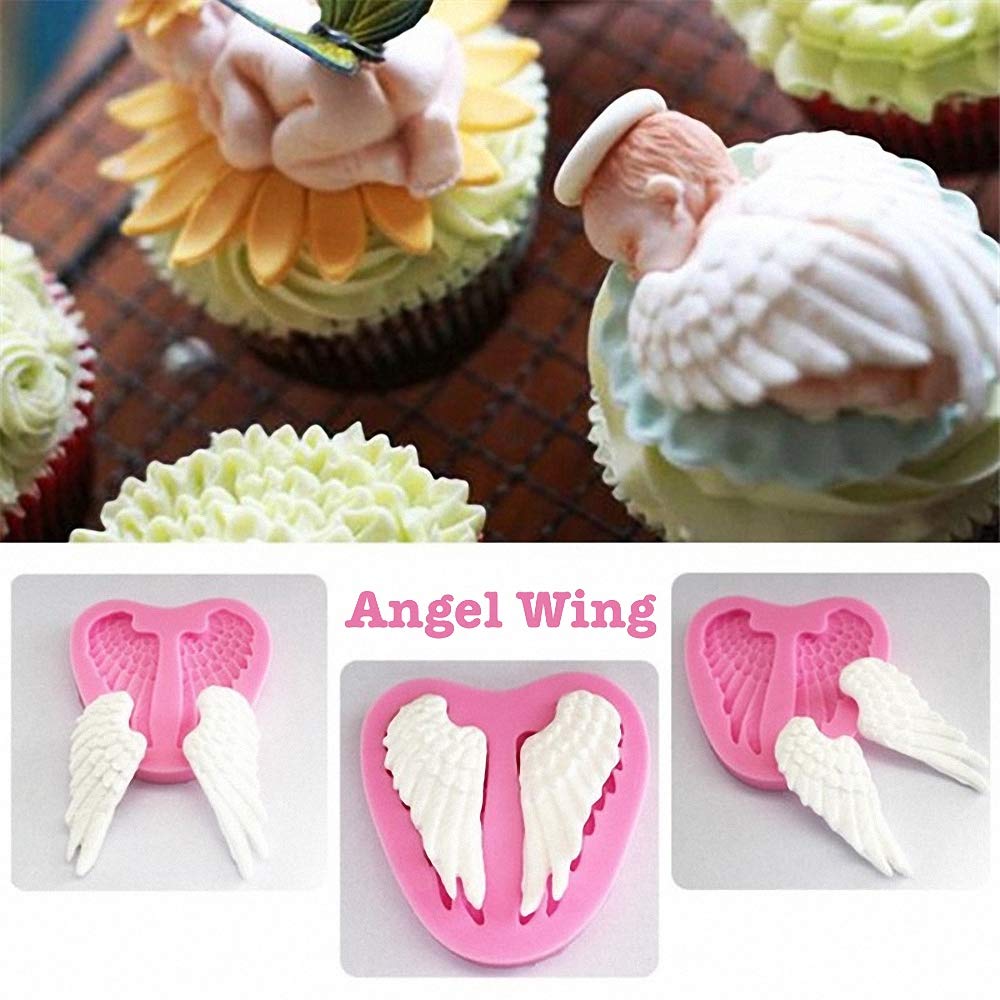 Hiparty 3Pcs/Set Mini Angel Baby & Wings Fondant Molds Angelic Cherub Silicone Cake Decorating Tools Polymer Clay Molds For Boy
