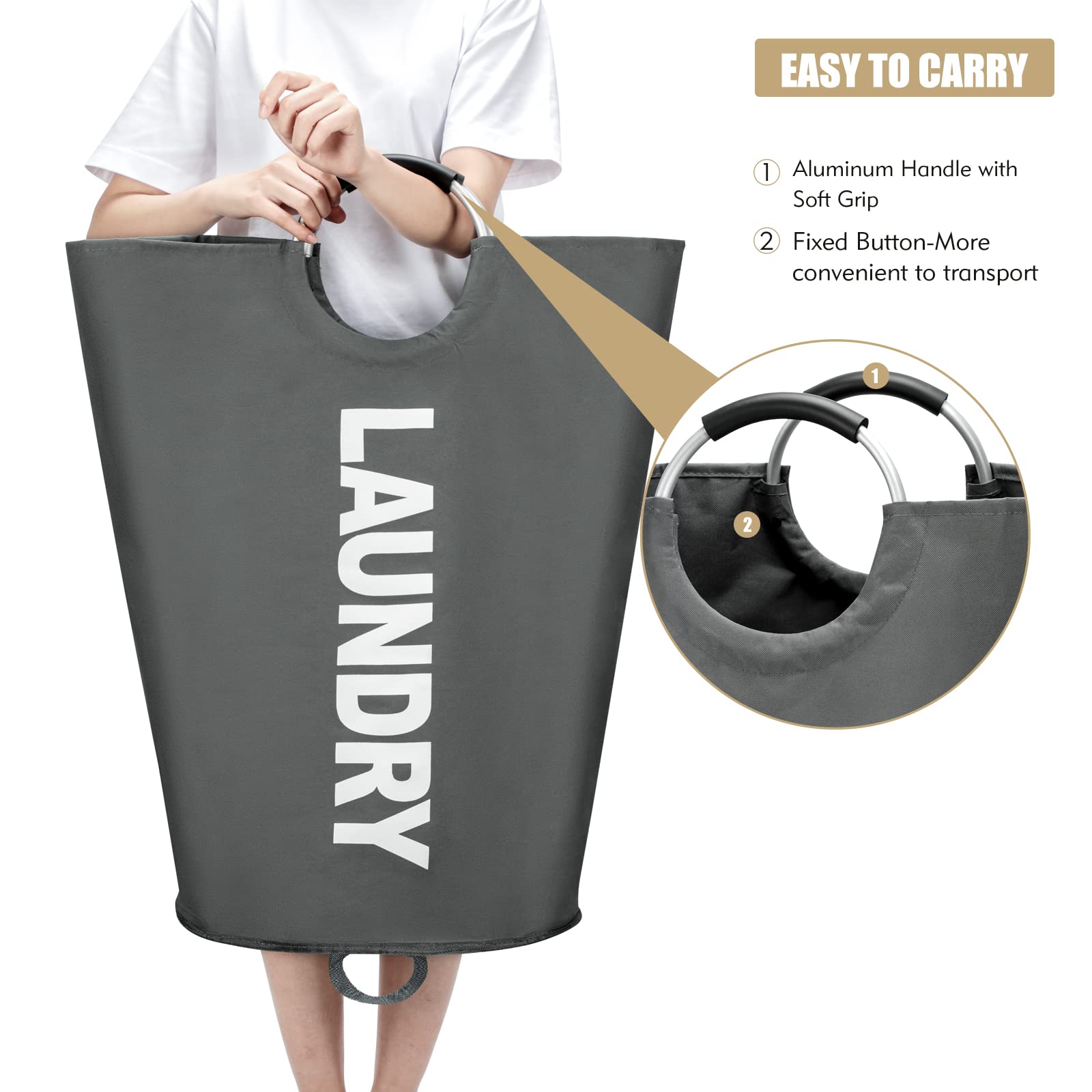 Maxsilan 90L Large Laundry Basket, Freestanding Tall Clothes Hamper, Collapsible Laundry Bag, Waterproof With Foam Protected Alu