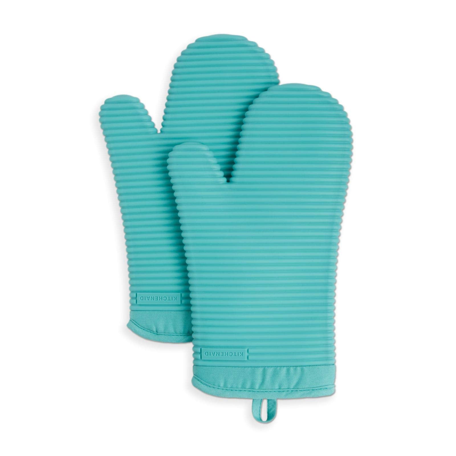 Kitchenaid Ribbed Soft Silicone Oven Mitt Set, 7''X13'', Aqua Sky 2 Count