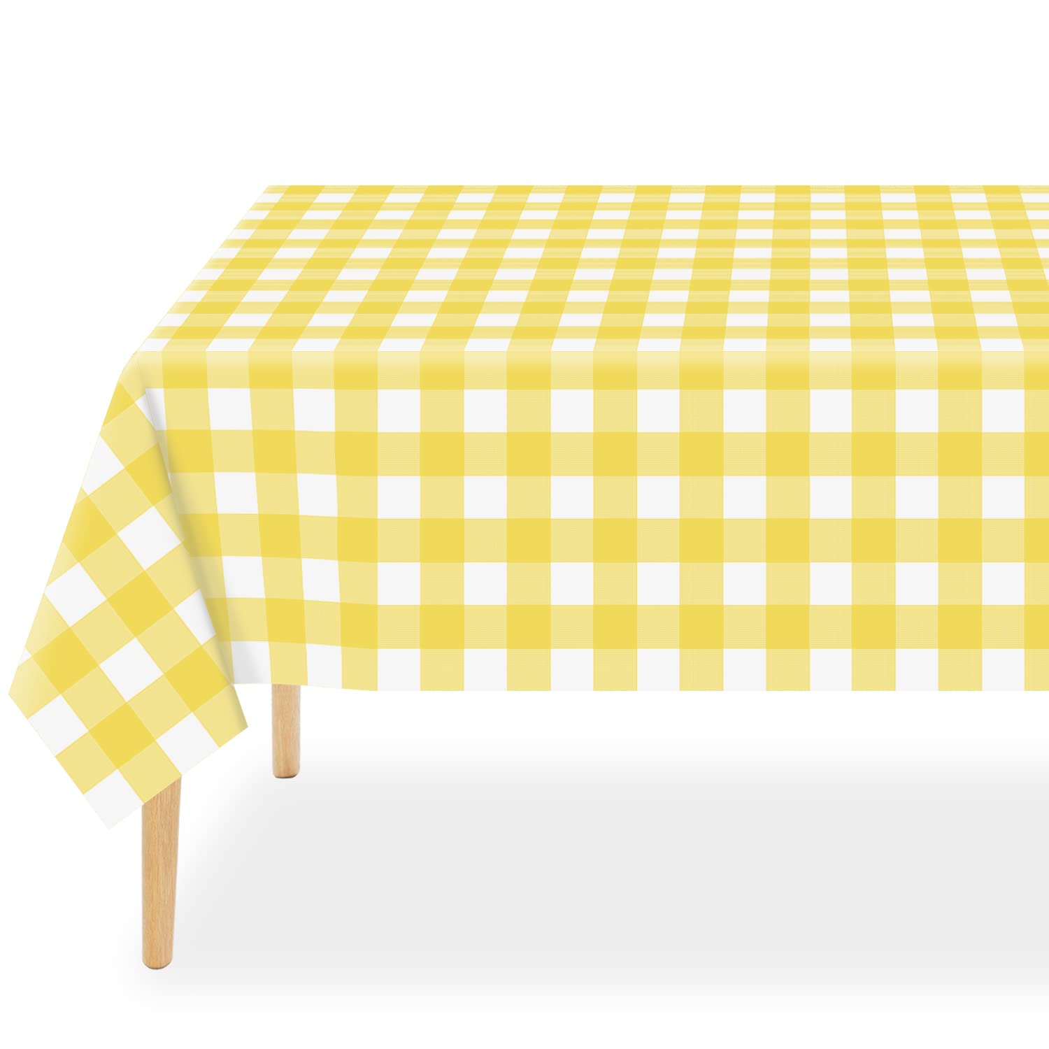 QIKSION Yellow Gingham Tablecloth Disposable 12 Pack, 54 x 108 Inch Yellow and White Checkered Table Cloth for Rectangle Tables,
