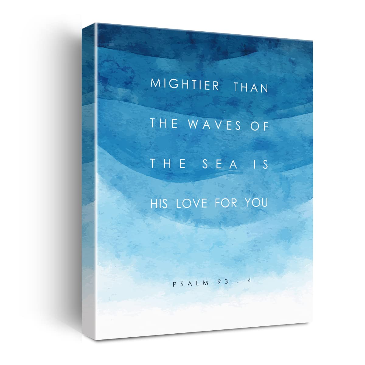 Bible Verse Canvas Print Decor Mightier Than The Waves Psalm 93:4 Wall Painting Posters Blue Artwork 12   X15   Home Office Deco