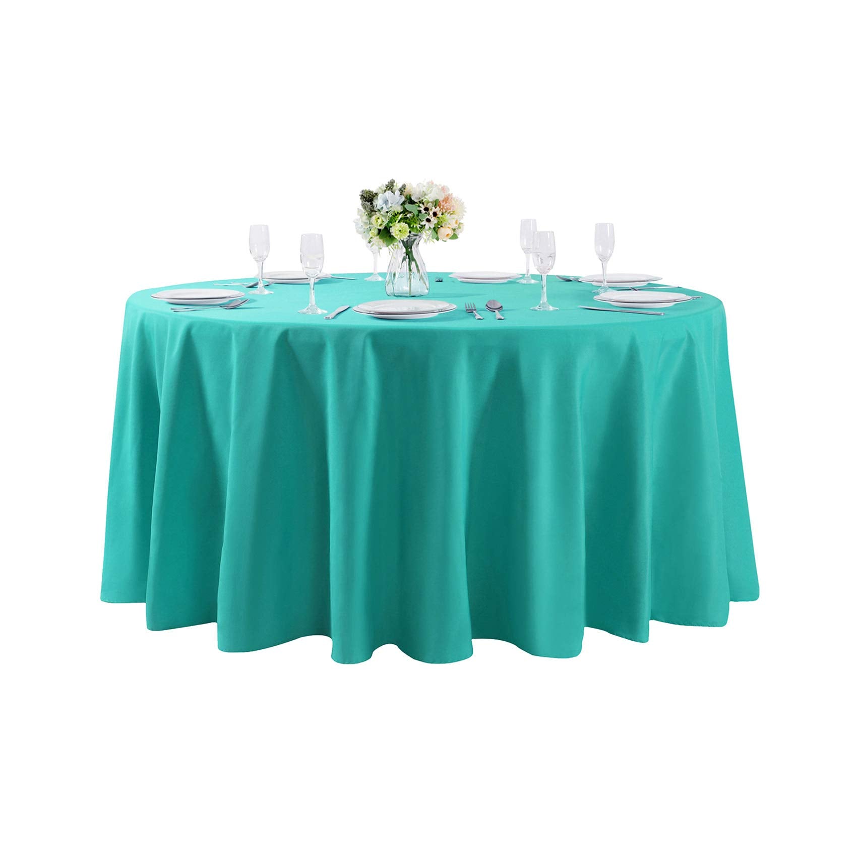 108 Inch Round Tablecloth Washable Polyester Table Cloth Decorative Table Cover For Wedding Party Dining Banquet(108 Inch,Turquo
