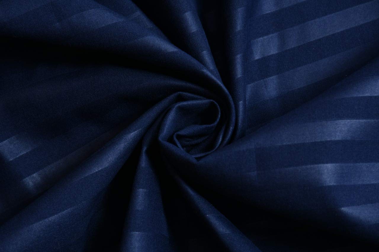 Ab Home Decor Satin Stripes All Around Elastic Fitted Bedsheet King Size Glace Cotton with Two Pillow Covers -90x100 Inch-Blue
