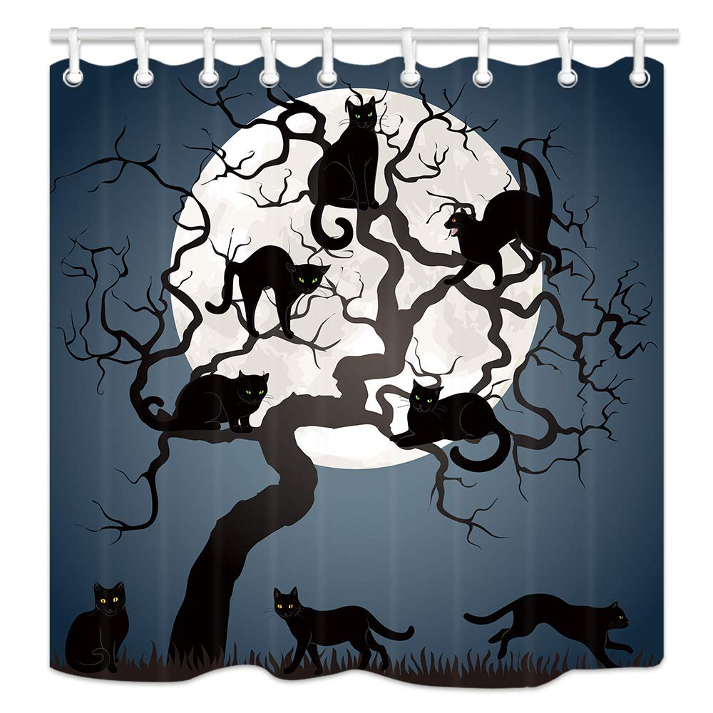 Nymb Halloween Shower Curtain, Bat With Pumpkin For Fall Shower Curtain, Polyester Fabric Waterproof Halloween Shower Curtains F
