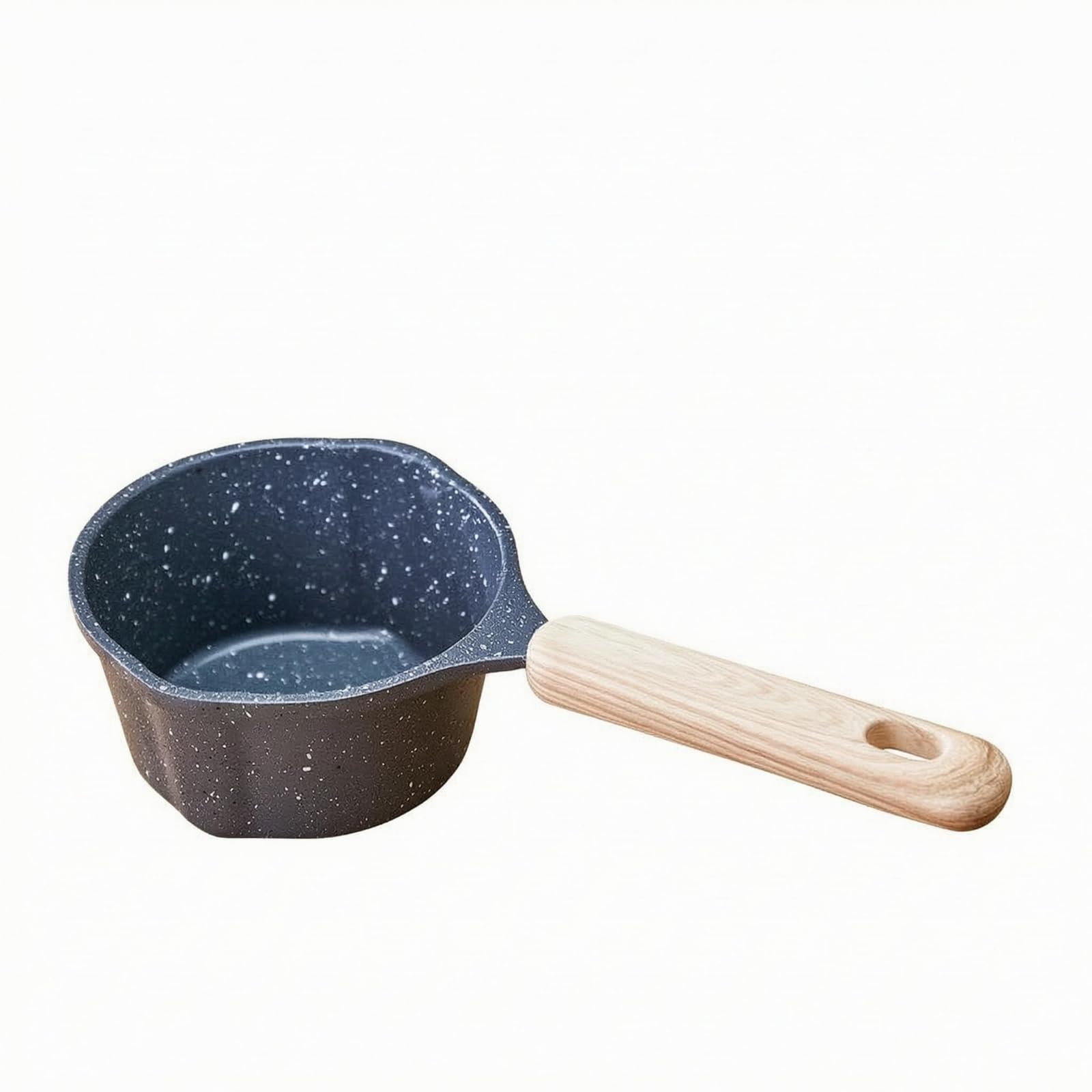 Merishopp StoneEffect Small Saucepan Speckled Nonstick Saucepan WoodGrain Handle Granite Coating Pot Two Pouring Spouts, Maifa