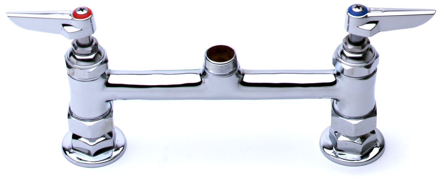 T&S Brass B-0220-LN B-0220-Ln, Double Pantry Swivel Base Faucet, Deck Mount, 8-Inch Centers, Lever Handles, Less Nozzle