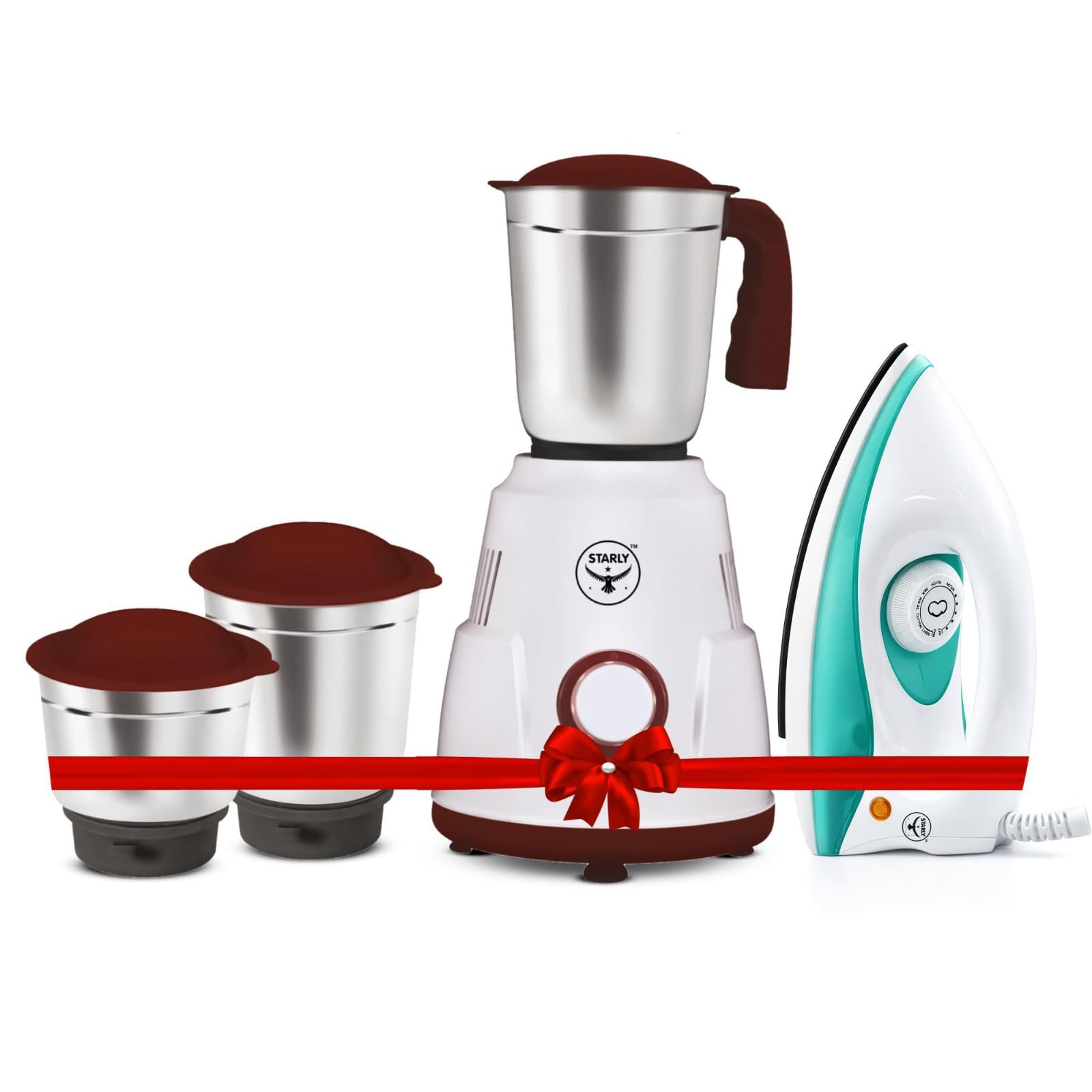 Starly Ace Grinder 750W Juicer Mixer Grinder With 1000W Glidefast Dry Iron Combo | 3 Jar | Perfect For Juicing, Mixing, Blending