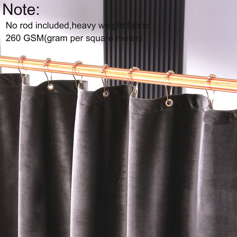 Velvet Dark Grey Shower Curtains For Bathroom,260 Gsm Heavy-Duty Fabric Luxury Shower Curtain With Hooks, Thicken, Washable, Wat