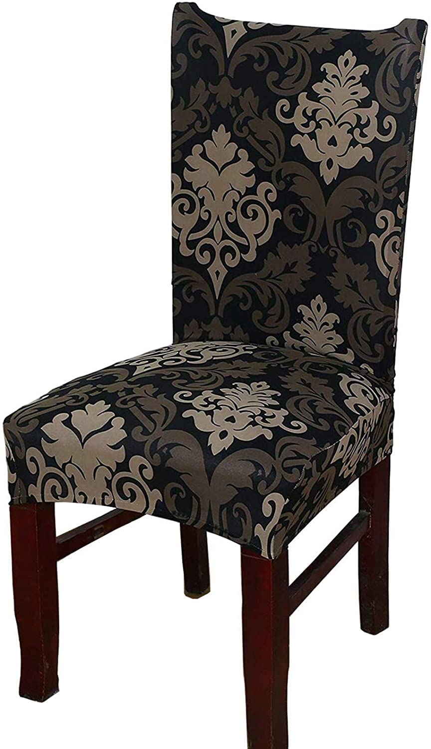 House Of Quirk Elastic Chair Cover Stretch Removable Washable Short Dining Chair Cover Protector Seat Slipcover (Black Brown Mot