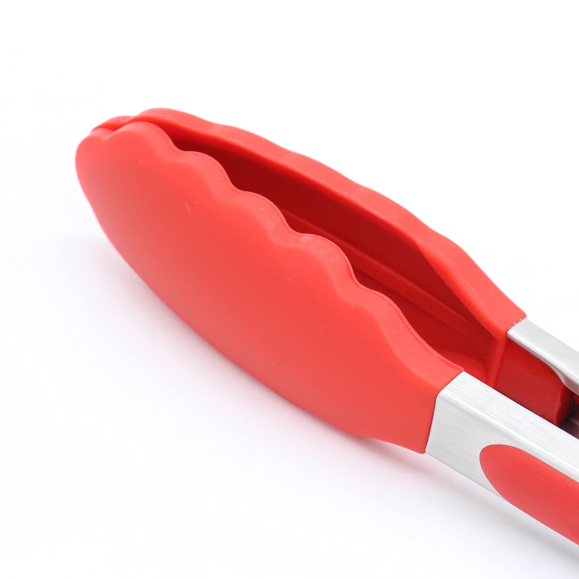 3 Pack Red Kitchen Tongs, Premium Silicone Bpa Free Non-Stick Stainless Steel Bbq Cooking Grilling Locking Food Tongs, 9-Inch 10